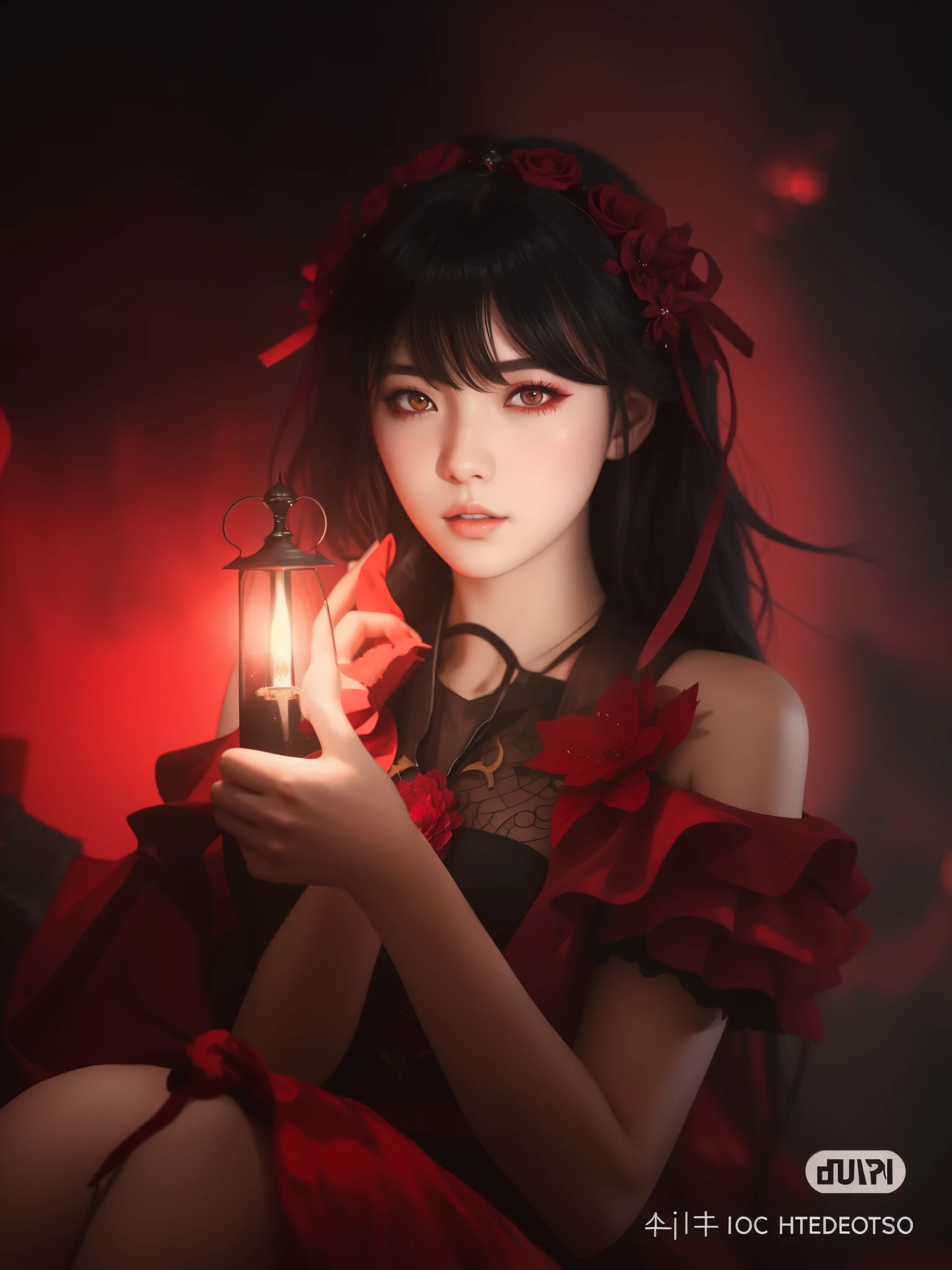 Mujer arafed con un vestido rojo sosteniendo una vela en la mano., guweiz, obra de arte al estilo de guweiz, 🌺 sociedadcg, rin tohsaka, sakimi-chan, por Yang J., guweiz en pixiv artstation, anime girl gothic maiden, Guweiz en ArtStation Pixiv, obra maestra de guweiz