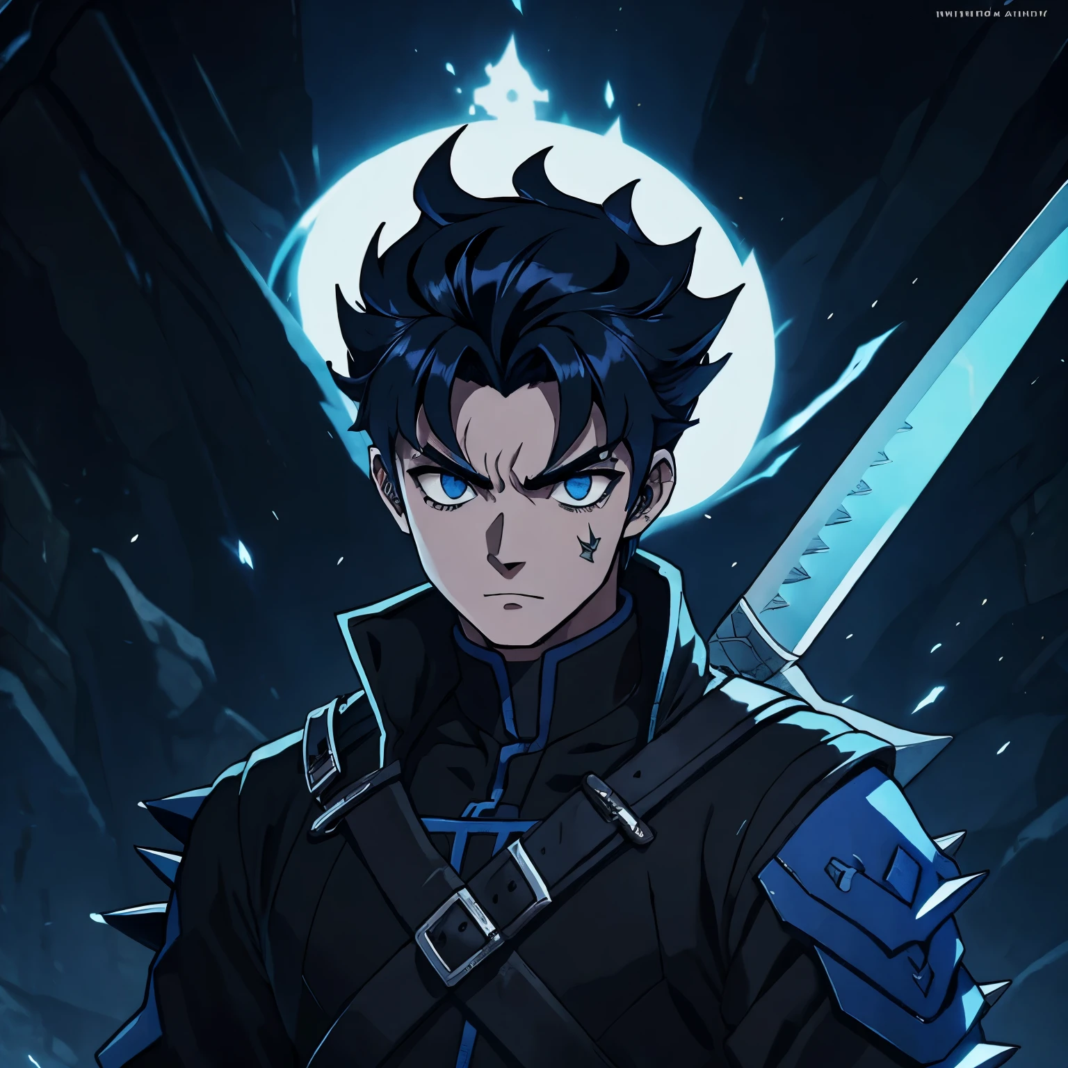 Demon Slayer, Black and Blue spikey hair, Male.