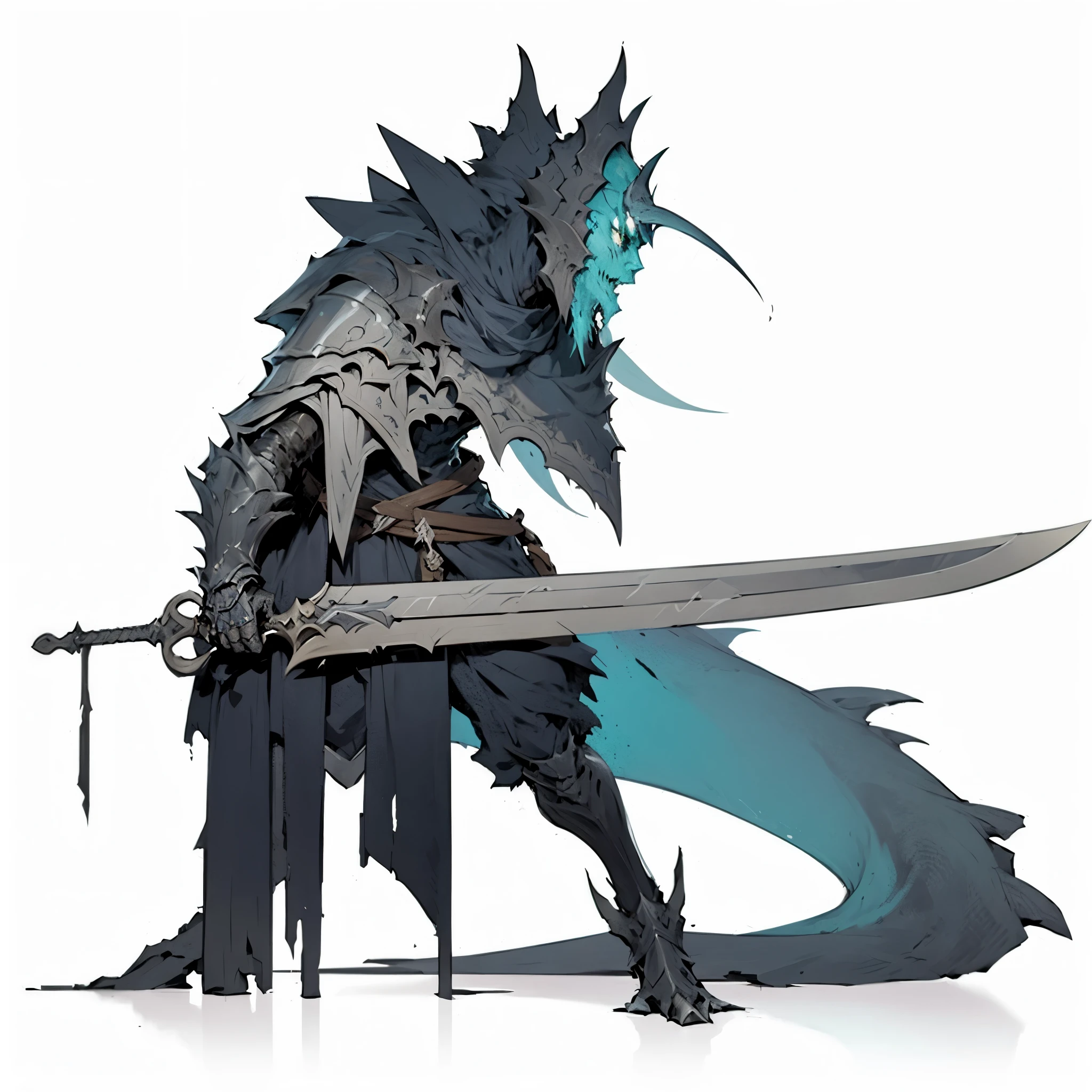 anime character with sword and armor standing in front of a white background, great character design, design de personagem interessante, artorias, De Arknights, com espada grande, Like a badass monster hunter, arknights, Arte conceitual 2D, ( ( arte conceitual do personagem ) ), fantasy magic concept art 2d, estilo de arte das almas escuras, arte de design de personagens, design de personagens de alta qualidade