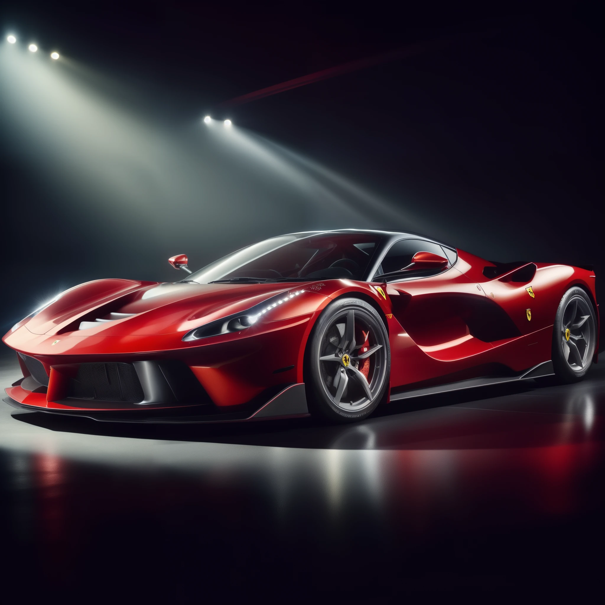 a close up of a red sports car in a spotlight, with sleek lines and a powerful, automotive photography, f12, super car, red and cinematic lighting, hyper real render, wojtek fus, wallpaper 4k, wallpaper 4 k, supercar, ferrari, sportcar, hq 4k wallpaper, luxury hd render, aerodynamic imposing, f50