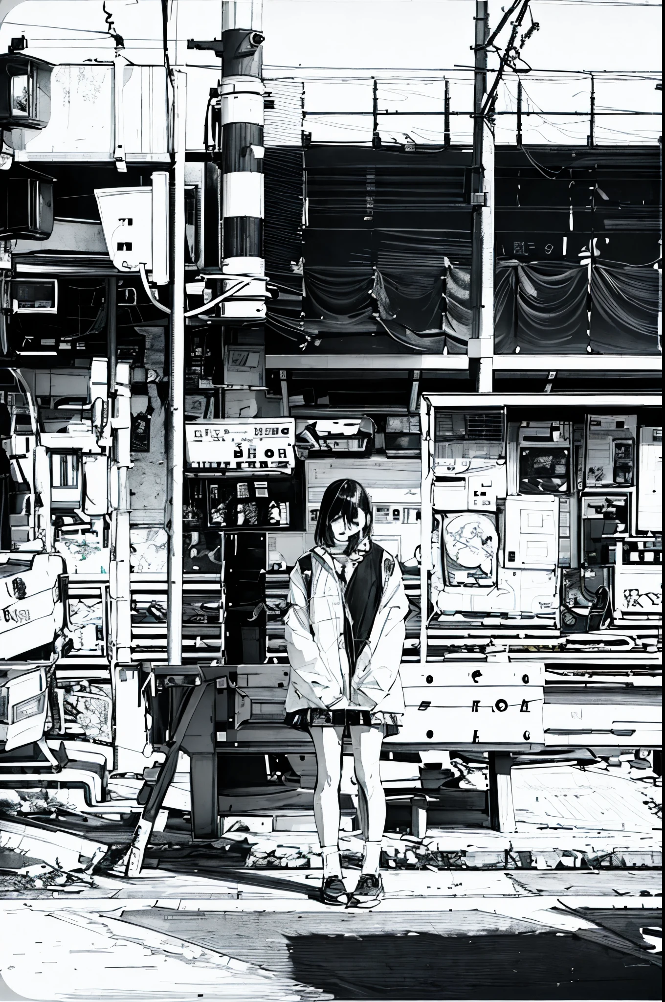 Inio Asano's illustration、High resolution、highest quality、8k、monochrome, line drawing,
