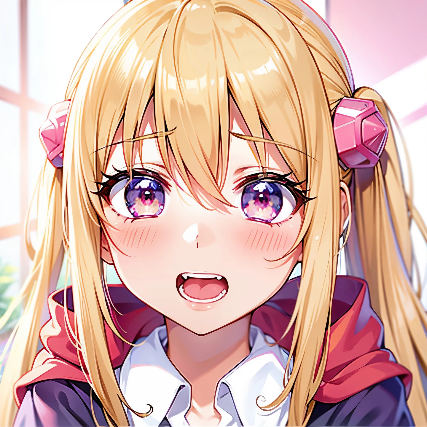 anime girl with long blonde hair and pink eyes staring at the camera, anime best girl, anime visual of a cute girl, anime girl named lucy, extremely cute anime girl face, kinmoza!, anime hi-fructose, yami kawaii, cute anime face, anime moe artstyle, nagatoro, perfect anime face, rei hiroe, in an anime