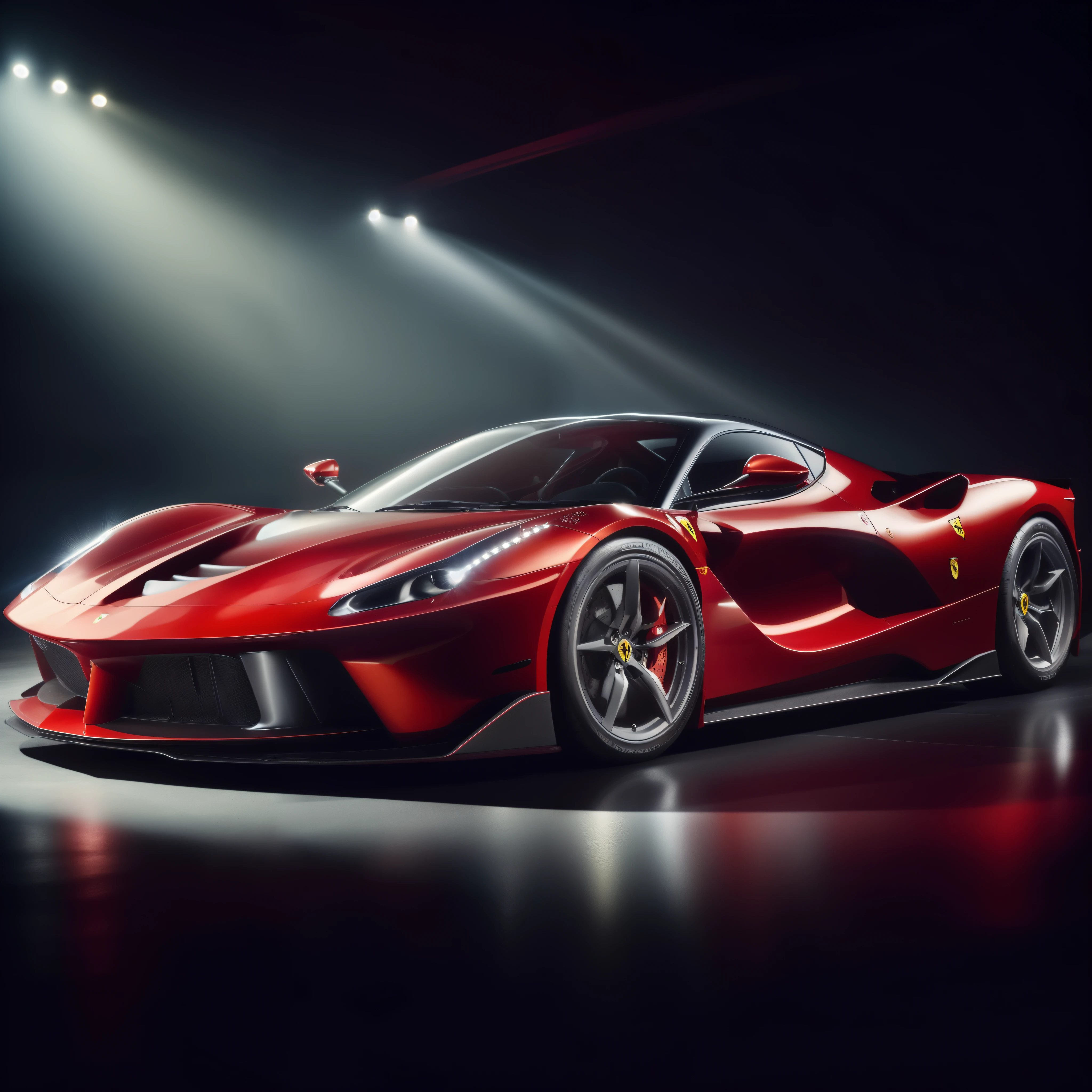 a close up of a red sports car in a spotlight, with sleek lines and a powerful, automotive photography, f12, super car, red and cinematic lighting, hyper real render, wojtek fus, wallpaper 4k, wallpaper 4 k, supercar, ferrari, sportcar, hq 4k wallpaper, luxury hd render, aerodynamic imposing, f50