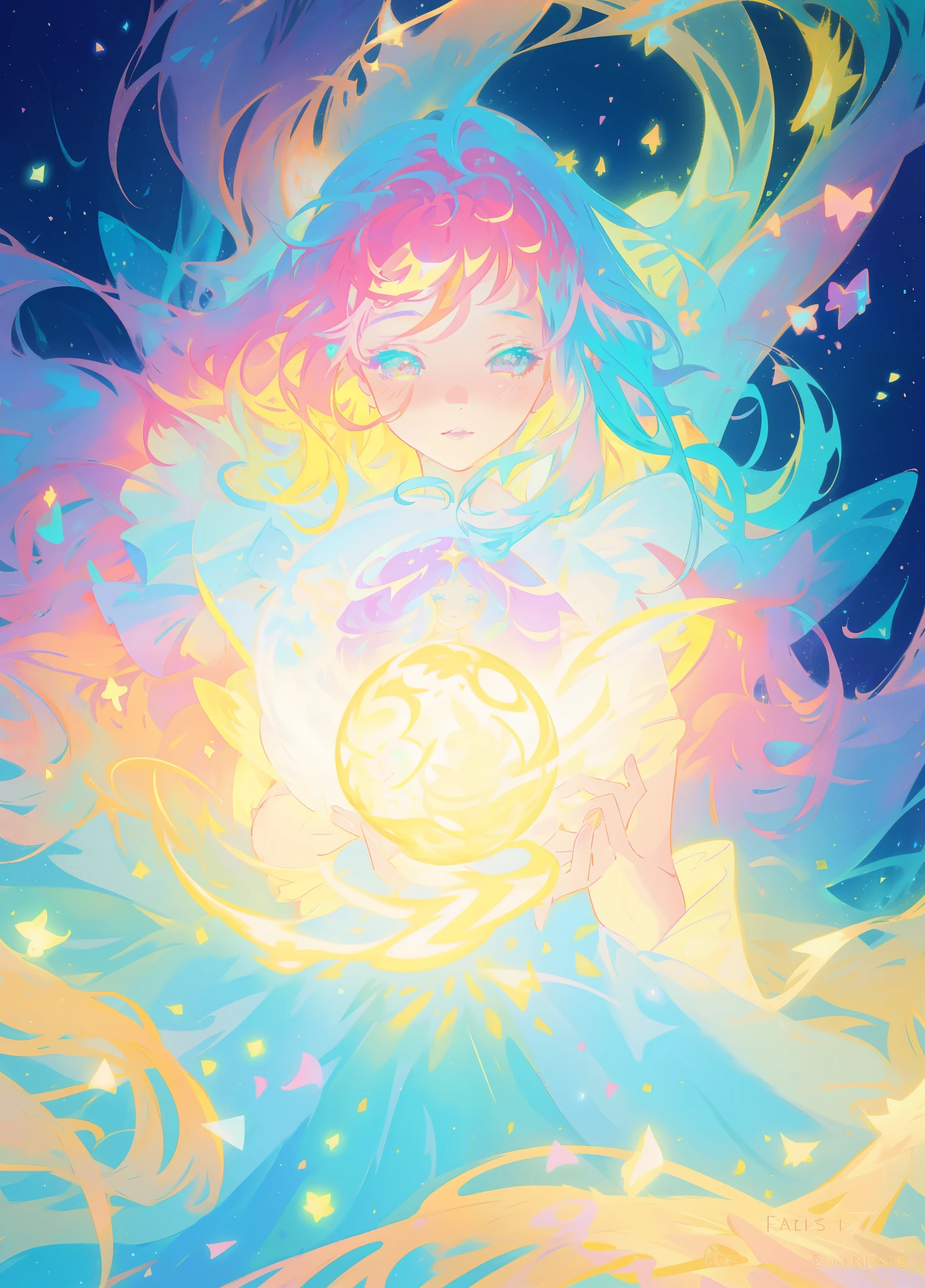 beautiful girl, puffy tiered layered ballgown, magical forest, vibrant pastel colors, (colorful), glowing golden long hair, magical lights, sparkling magical liquid, inspired by Glen Keane, inspired by Lois van Baarle, disney art style, by Lois van Baarle, glowing aura around her, by Glen Keane, jen bartel, glowing lights! digital painting, flowing glowing hair, glowing flowing hair, beautiful digital illustration, fantasia background, whimsical, magical, fantasy, ((beautiful face)), ((masterpiece, best quality)), intricate details, highly detailed, sharp focus, 8k resolution, sparkling detailed eyes, liquid watercolor