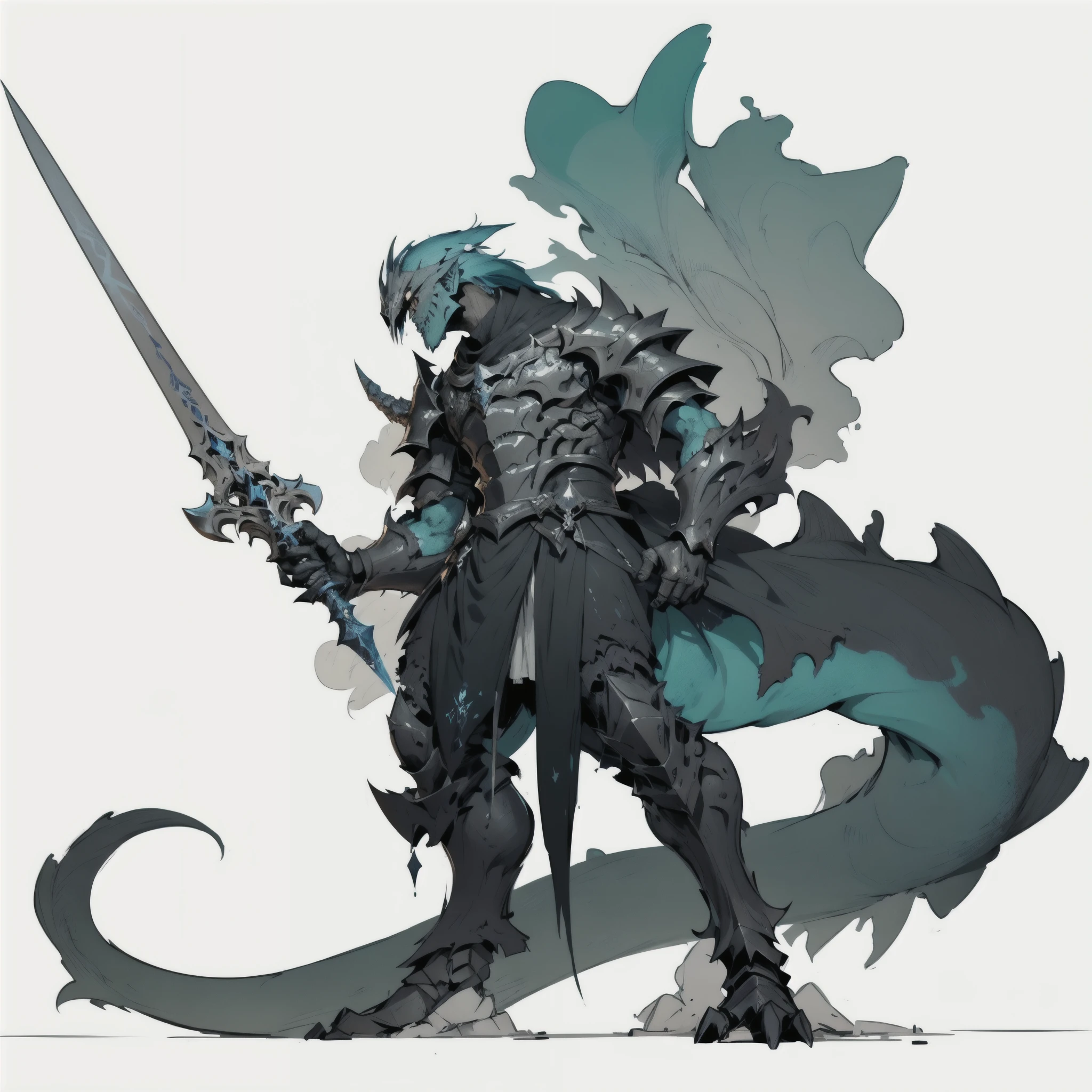 anime character with sword and armor standing in front of a white background, great character design, design de personagem interessante, artorias, De Arknights, com espada grande, Like a badass monster hunter, arknights, Arte conceitual 2D, ( ( arte conceitual do personagem ) ), fantasy magic concept art 2d, estilo de arte das almas escuras, arte de design de personagens, design de personagens de alta qualidade