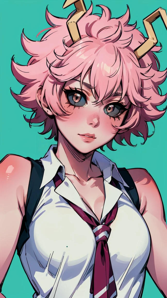 (best quality:1.3), (4k quality), 1 mature woman, Mina Ashido by boku no hero, school uniform, ((Detailed face)), (blush),