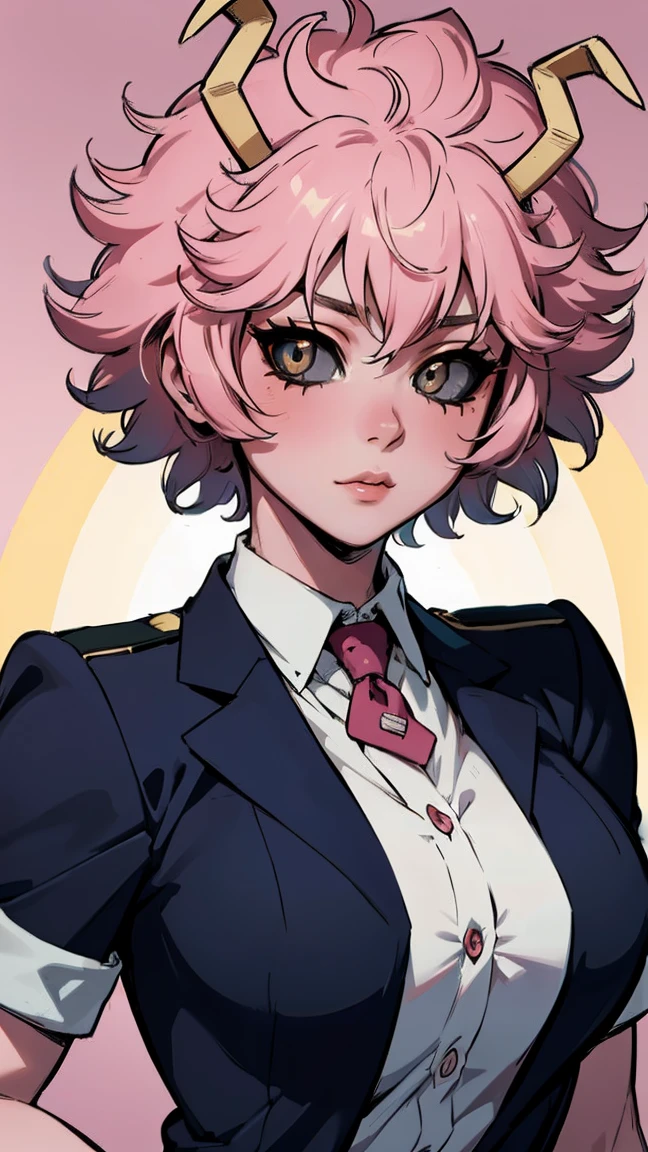 (best quality:1.3), (4k quality), 1 mature woman, Mina Ashido by boku no hero, school uniform, ((Detailed face)), (blush),