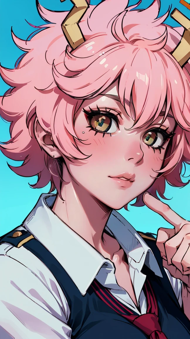 (best quality:1.3), (4k quality), 1 mature woman, Mina Ashido by boku no hero, school uniform, ((Detailed face)), (blush),