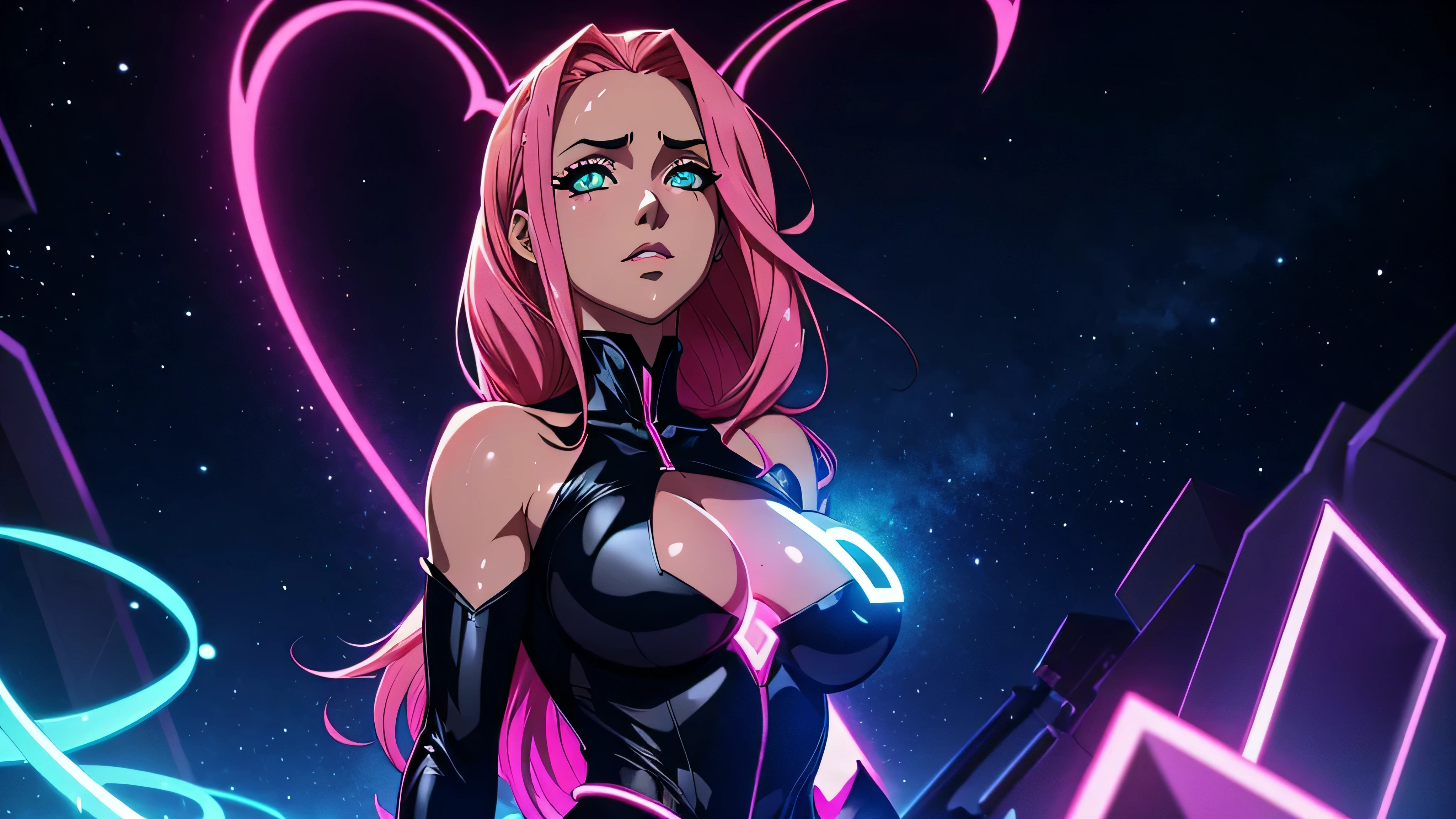 ultra detalhado, 4k, 1 garota de anime, hentai, corpo inteiro, seios grandes, personagem linda, olhos de anime, Neon, fundo preto