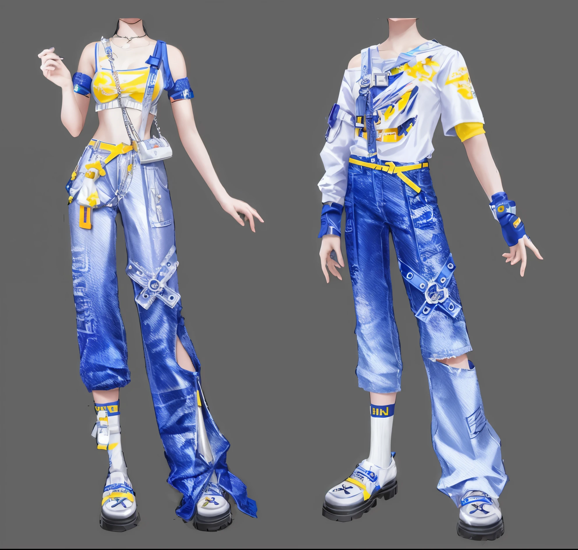 Woman in blue and white dress has two different views, Moon themed clothing, cyberpunk clothing, cyberpunk style 2 0 7 7, Costume design, Style Games Square Enix, realistic clothing, blue jeans. Unreal 5, cyberpunk clothing, cyberpunk style, Cyberpunk fashion clothing, Popular topics on cgstation, Cyberpunk fashion clothing, cyberpunk streetwear, Keda