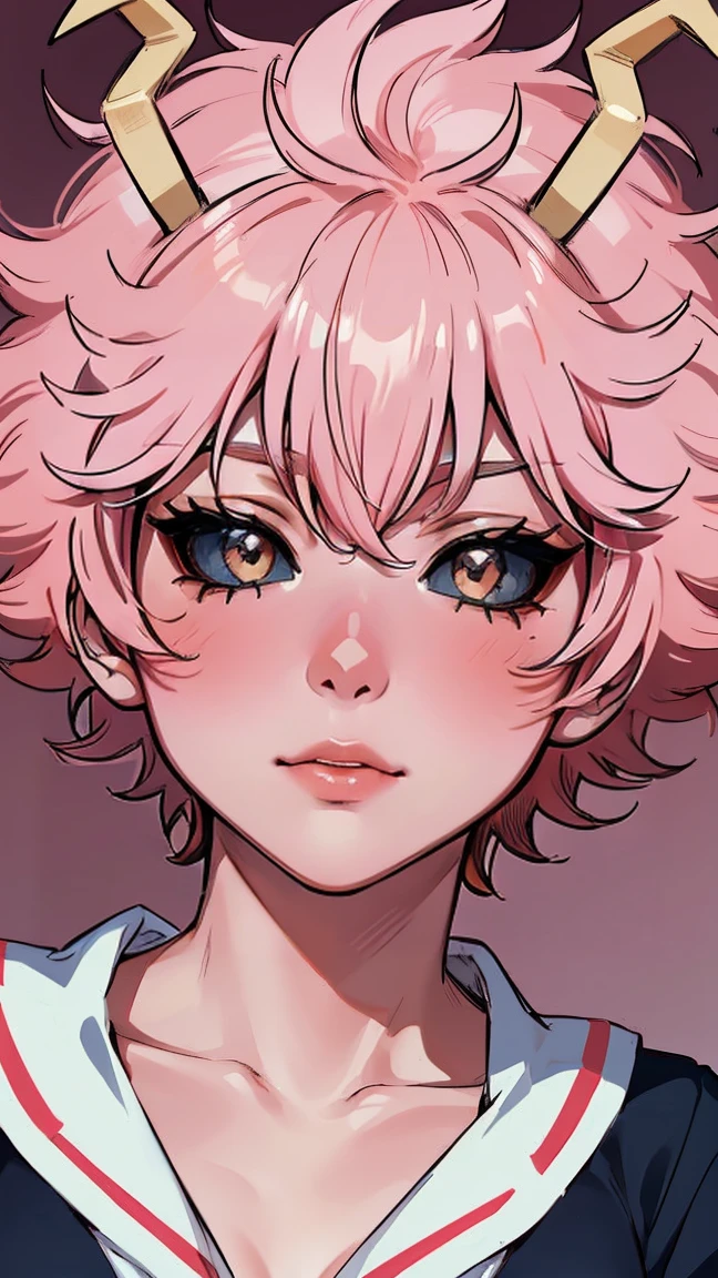 (best quality:1.3), (4k quality), 1 mature woman, Mina Ashido by boku no hero, school uniform, ((Detailed face)), (blush),