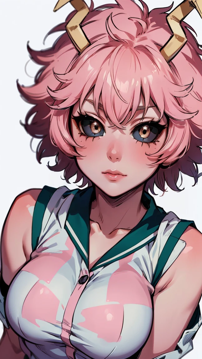 (best quality:1.3), (4k quality), 1 mature woman, Mina Ashido by boku no hero, school uniform, ((Detailed face)), (blush),