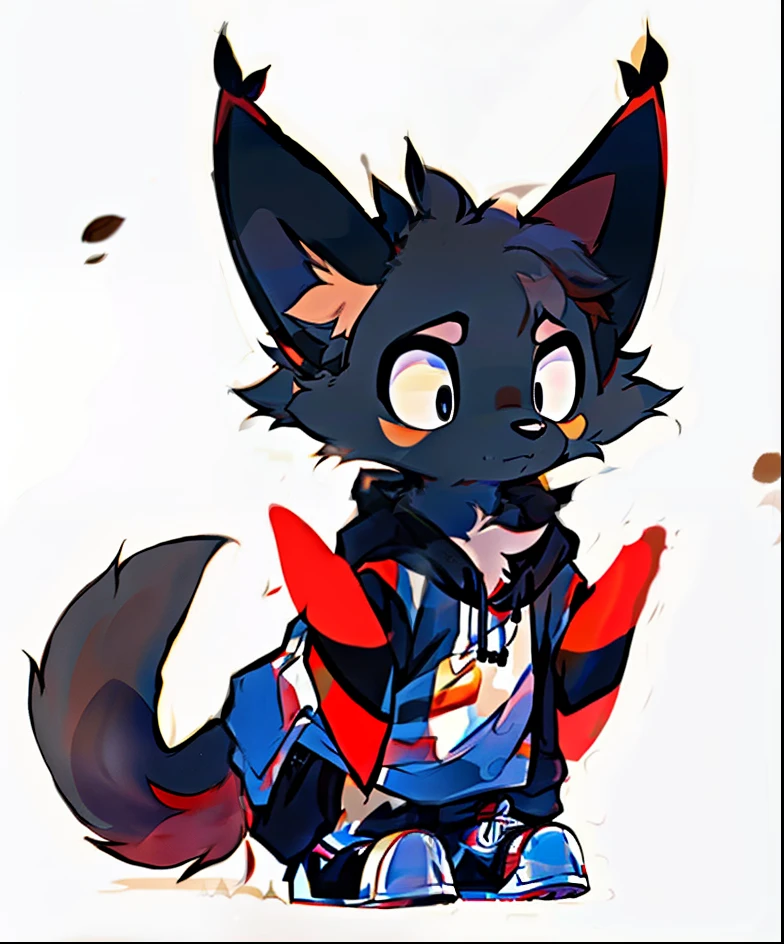 author: Zachary 911, (coffee soda: 1.1), log stay, Zachary 911, fox, Humanity, girl boy, fat, alone, Skinny black hoodie, fur, looking up into the distance, From a small perspective, (He looked down at the little), bending大腿, huge thighs, beep, bending, squat, low angle, paw, scary