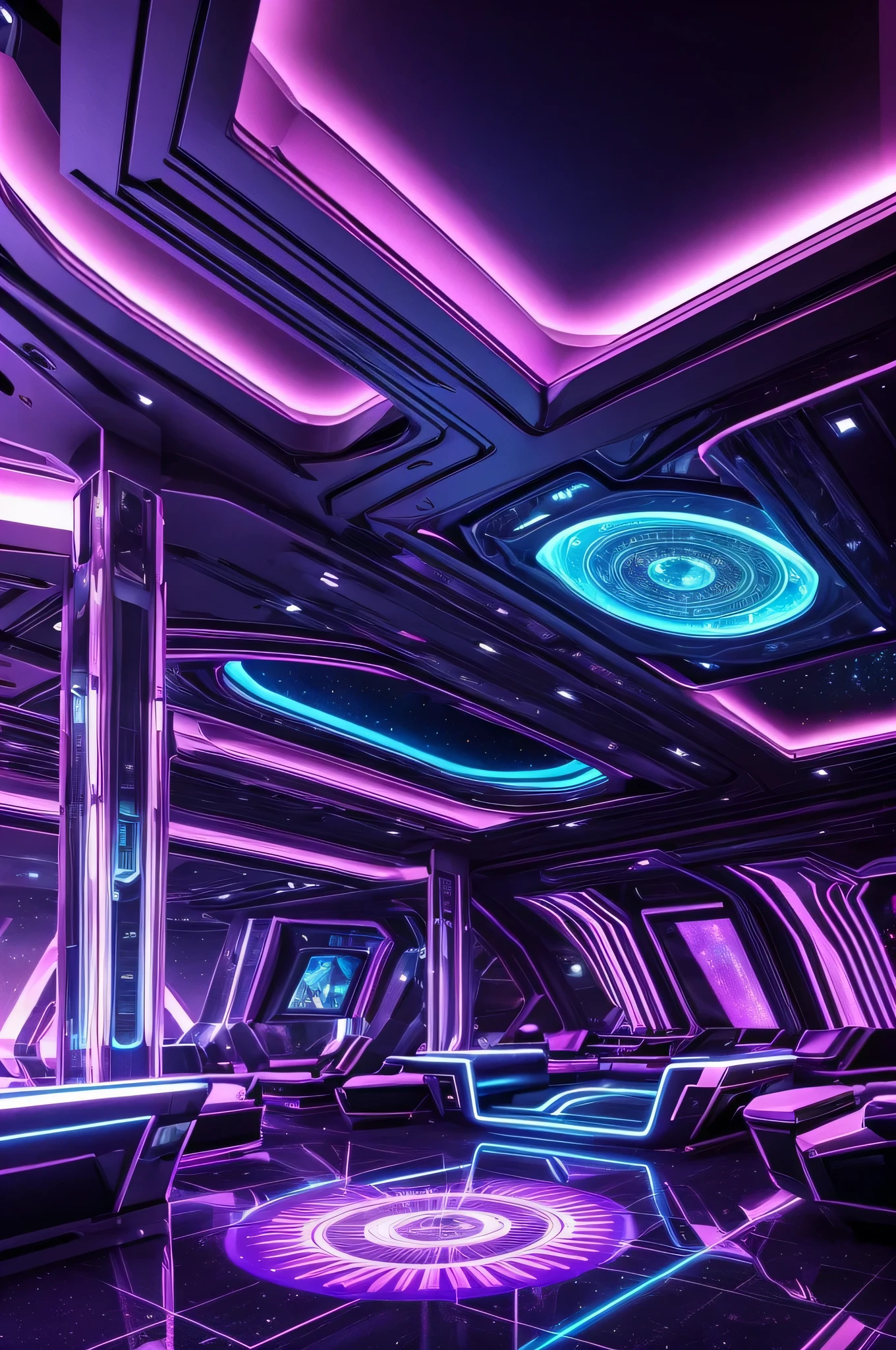 outdoor visually stunning and detailed concept art of a futuristic nightclub perched on the edge of a cliff on a different planet with a Mediterranean climate and pink sunset. Show the unique architectural design of the nightclub, blending sleek futuristic elements with the natural surroundings of the cliff. Use vibrant purple and green colors and lighting to highlight the luxurious atmosphere and lively ambiance of the nightclub. Incorporate futuristic technology, such as holographic displays and advanced entertainment systems, to enhance the futuristic theme. Depict the vastness of space by showcasing a massive spaceship floating in the background, surrounded by stars and celestial objects. Pay attention to intricate details, such as the interior design of the nightclub, the landscape of the cliff, and the diverse alien species enjoying the nightclub's offerings. Overall, create an immersive and captivating concept art that transports viewers to a futuristic and exotic nightclub setting.