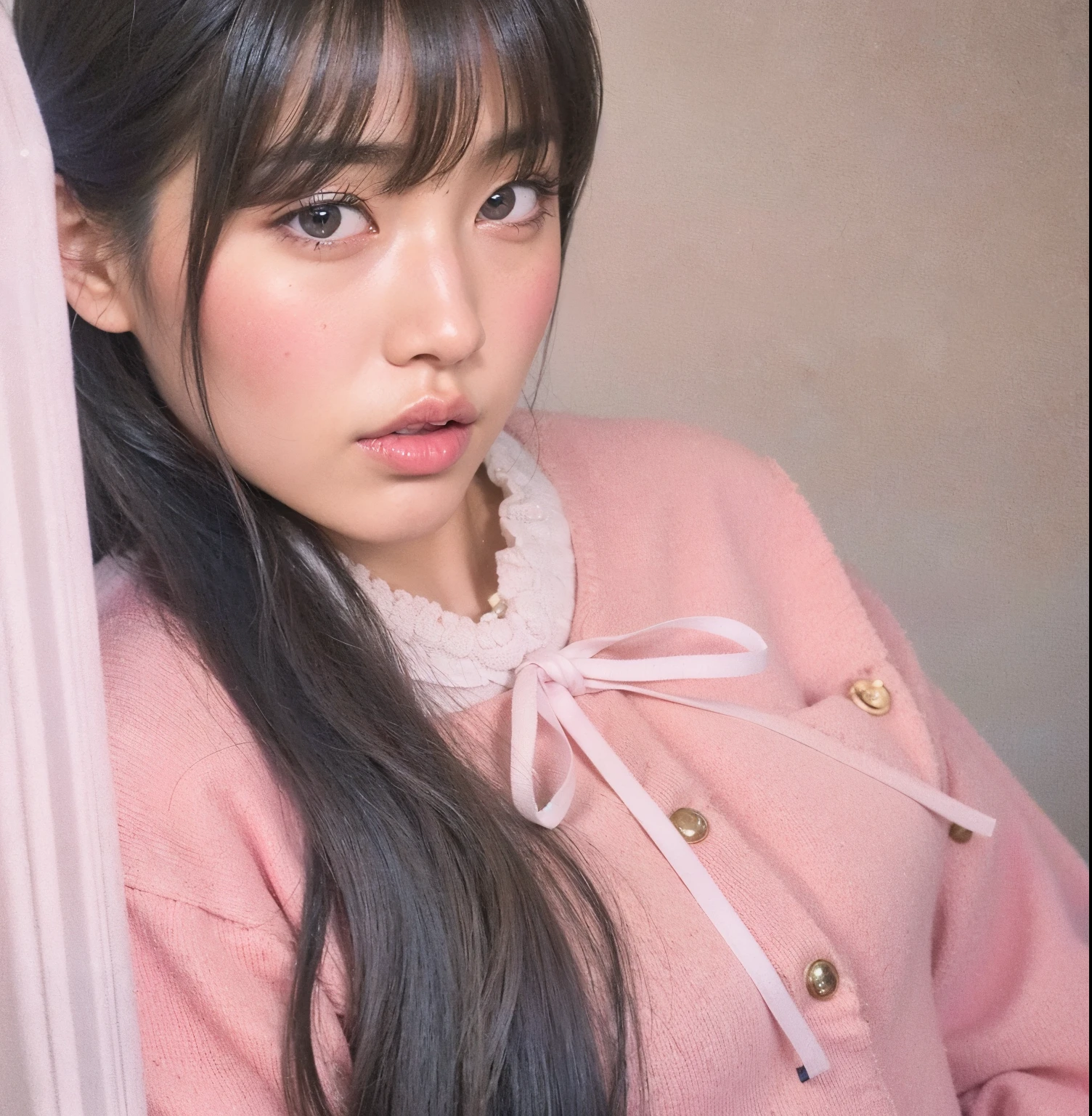 Araffe Asian woman with long hair wearing a pink jacket, Lalisa Manobal, bae suzy, ulzzang, Lalisa Manoban de Blackpink, portrait of jossi de blackpink, jinyoung shin, kim doyoung, con flequillo completo, con flequillo, sakimichan, jossi de blackpink, jaeyeon nam, she has black hair con flequillo, jennie blackpink