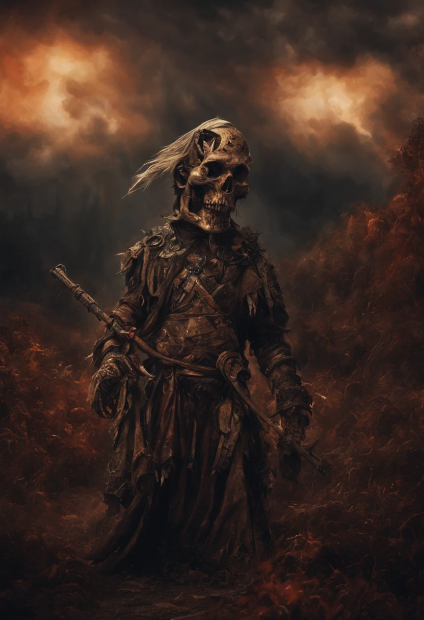 (Mejor calidad,high resolution:1.2),ultra detallado,(Realista,photoRealista:1.37),oscuro,horror,Espeluznante,caballos zombies,criaturas demoniacas,campo de batalla empapado de sangre,armadura devastada,ojos sin vida,Carne podrida,Cuernos retorcidos,disturbing atmosphere,majestuoso paisaje,Nubes siniestras,ethereal glow,misteriosa luz de la luna,Garras afiladas,presencia amenazante,Armas oxidadas,vivid colors,castillo abandonado,decaying vegetation,escena escalofriante,Sombras siniestras,reino de pesadilla,Muerte y decadencia,Aura siniestra,Seres de otro mundo,Presencia terrible,Motivos de calaveras,cursed spirits,Mal encarnado,macabre ambiance,Inquietantemente hermoso,monstruosidades aterradoras,oscuro magic,ruinas siniestras,scary show,Detalles horripilantes