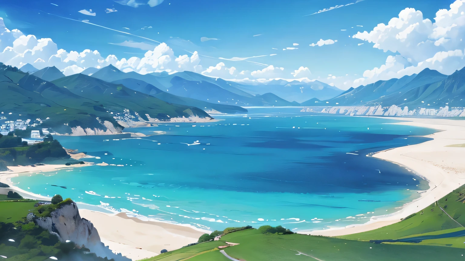 blue skies, day time, far away, clear sea, mountains afar