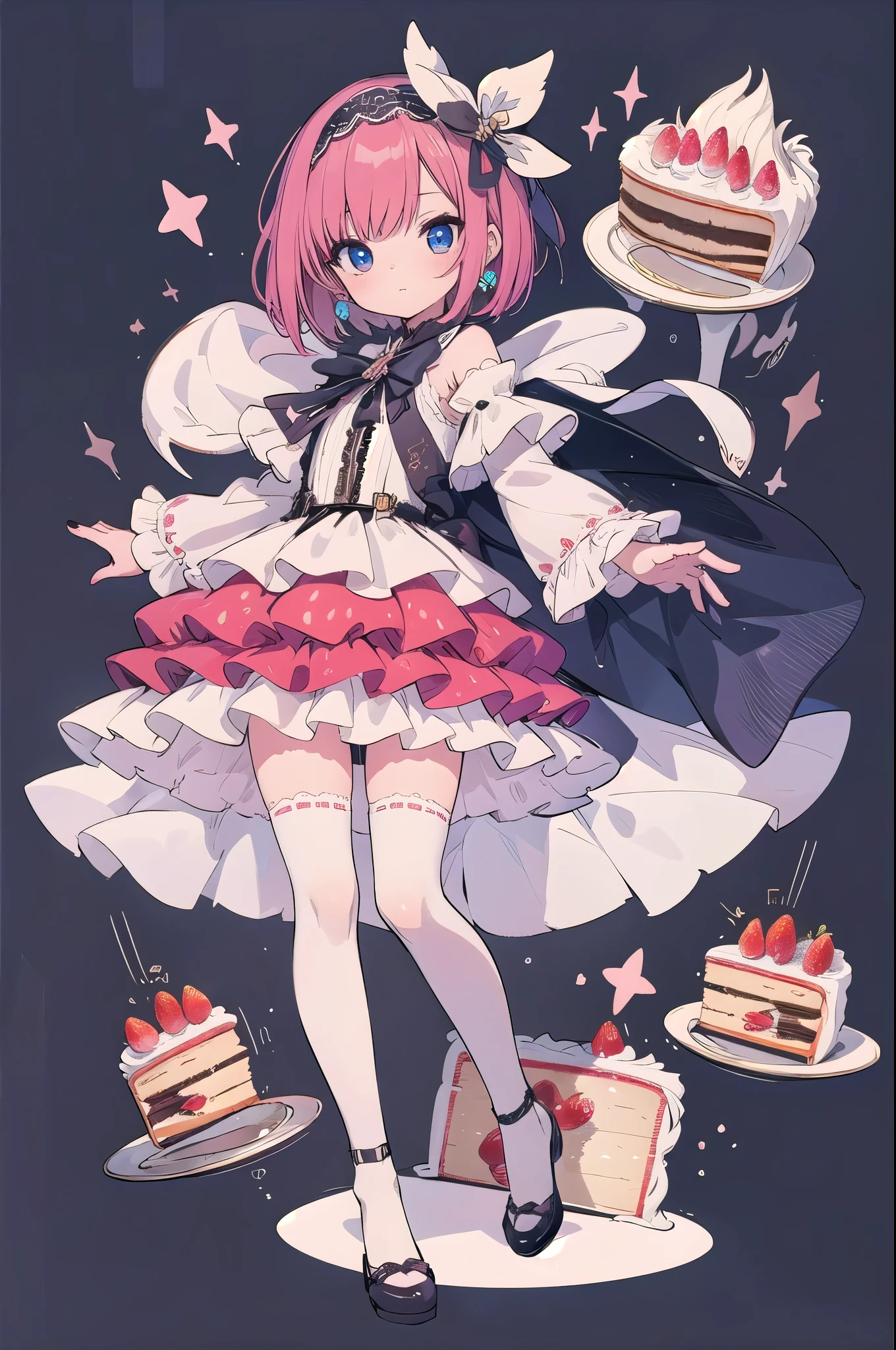((Highly accurate drawing in every detail)Extremely precise depiction)[High resolution],(detailed illustrations,Very detailed and precise drawing,Delicate drawn lines with tempo,Realistic texture expression),[color traced main line],[Early summer park[promenade]],(HENTAI anime Girl (Pretty) 12 years old ((low length)skinny)(red short hair[short bob style])(shortcake magical girl)[Idol],((strawberry)whipped cream headband)(pure white dress:1.2(white lace cape(puff sleeveultilayer cake shaped skirt)))[lace ruffles (ribbon)]])(lace stockings)]][[colorful pick sticks]],[transparency [soft ambient light] gravure [Colorful],(intricate and beautiful decoration [Dense detail]),(Fine and beautiful skin expression [transparency]),((Precisely drawn eyes))[完璧な目のdetailed((Beautiful eyes like jewels)Iris drawn in precise detail)[clearly drawn pupils]],[eye light[Pinpoint lighting for the eyes]],[long and beautiful eyelashes],[precisely drawn hair [美しく艷やかな髪のdetailed]],(完璧な手のdetailed [Beautiful fingers with no damage [beautiful nails]]),(perfect anatomy(perfectly balanced proportions))[[full body portrait]],[ideal color coordination(Accurate simulation of light and material interactions)],([precision detail](detailed,High definition)),[[pale and gentle colors]][Visual art that tells a story].