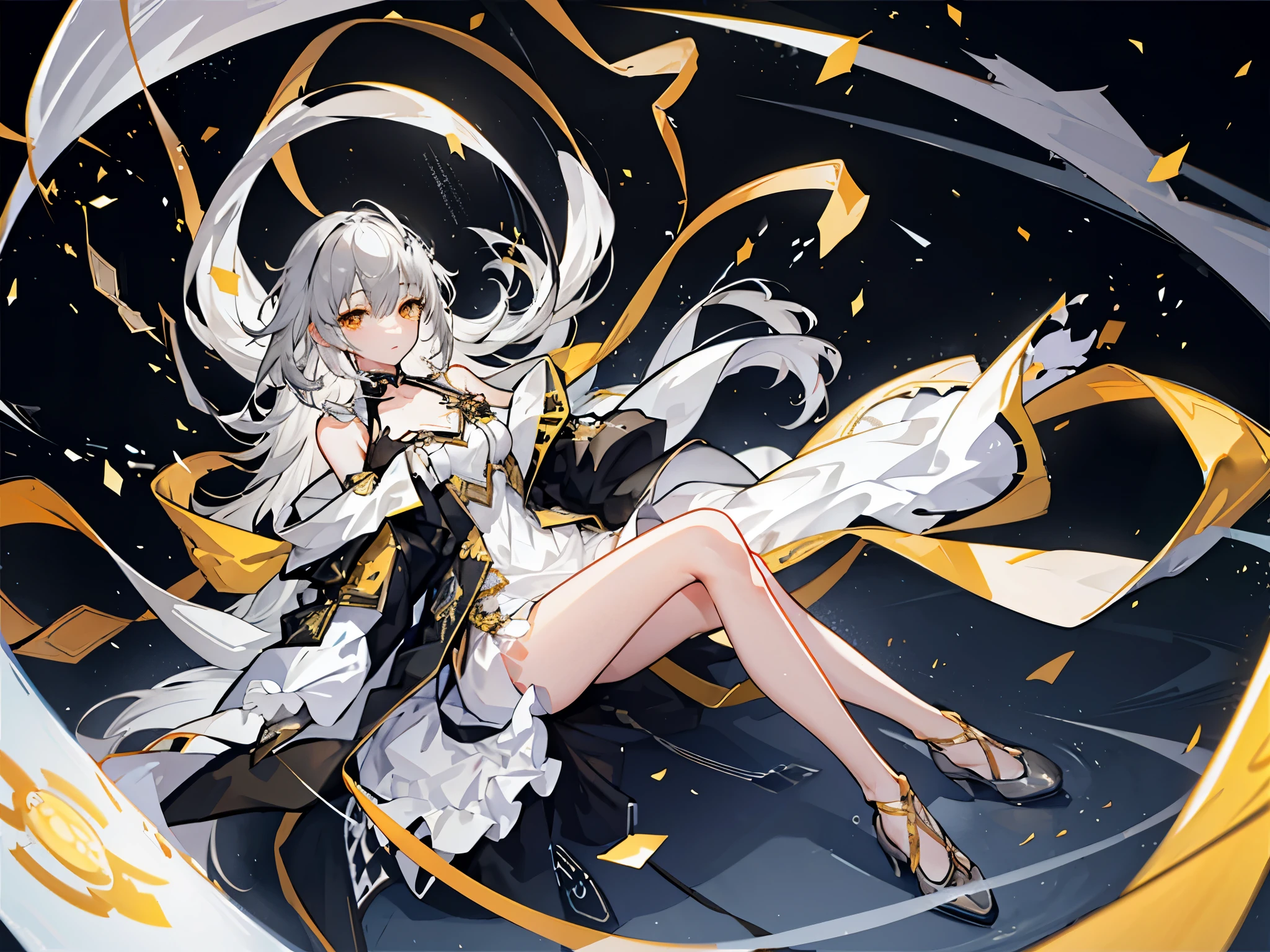 Extremely delicate and beautiful CG illustration, best quality, high resolution,, full-body shot, (1 girl), golden eyes，Silver gray long straight hair,