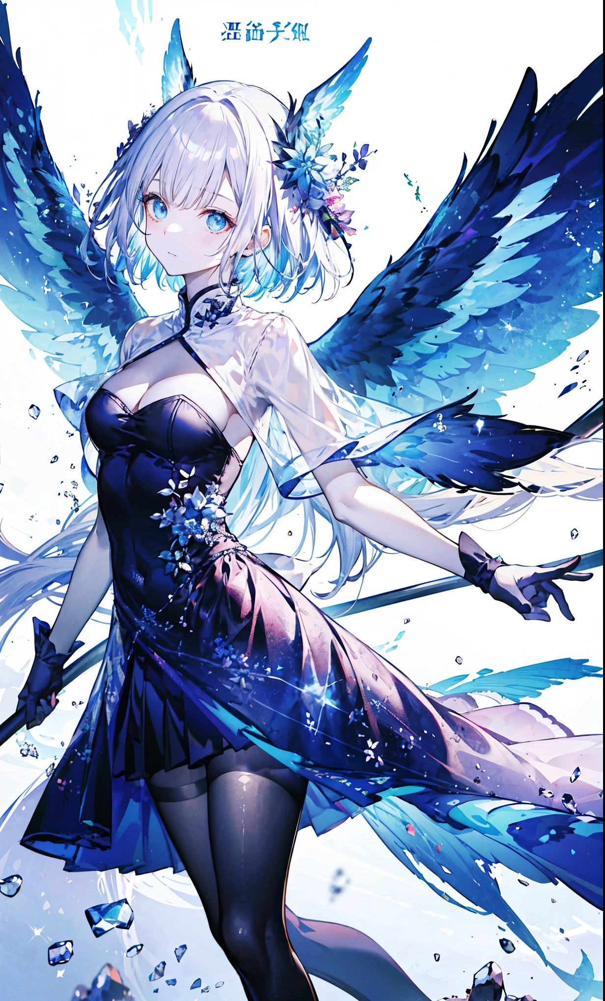 The angel is depicted with a pale and glowing color.、It has heterochromatic eyes.、Its skin seems to radiate an otherworldly glow。he、Symbol of divine nature、Decorated with a pair of shining beautiful wings。This scene is really fantastic and fascinating.、它捕捉了這些天體的美麗和mystery。godlike angel、pale、glow、color、shine、out of this world、brilliance、shine、beautiful、wingspan、sanctity、beautiful、charming、a beauty、mystery。