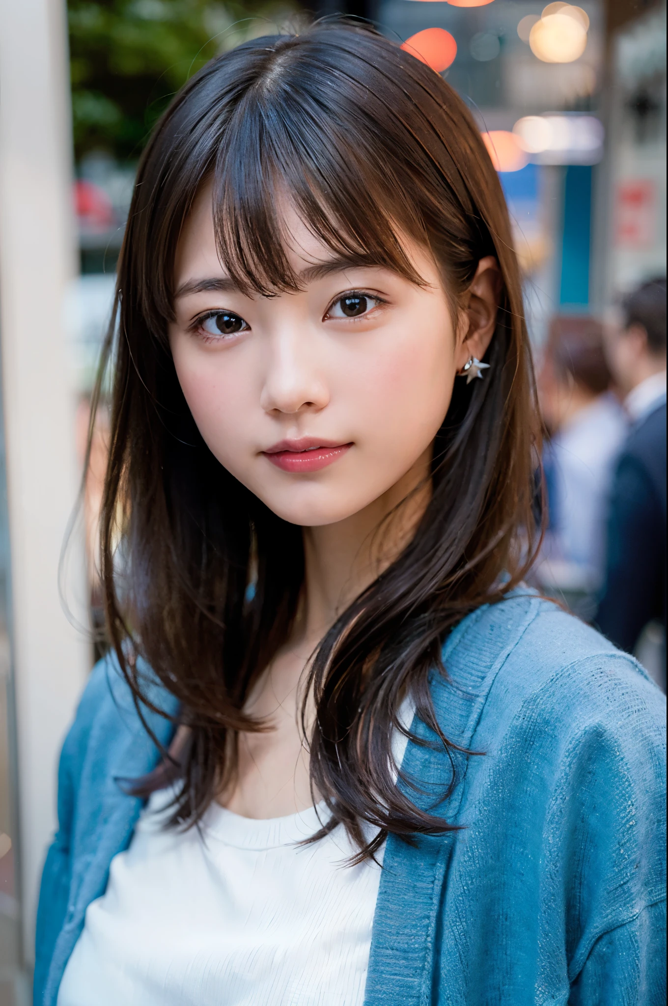 (8k、Raw photo、highest quality、masterpiece:1.2)、(realistic、Photoreal:1.37)、super detailed、超A high resolution、1 girl、see the beholder、beautiful and detailed face、big smile、narrow、(slim waist) :1.3)、shirt、Fine and beautiful skin、skin texture、short hair、、professional lighting、