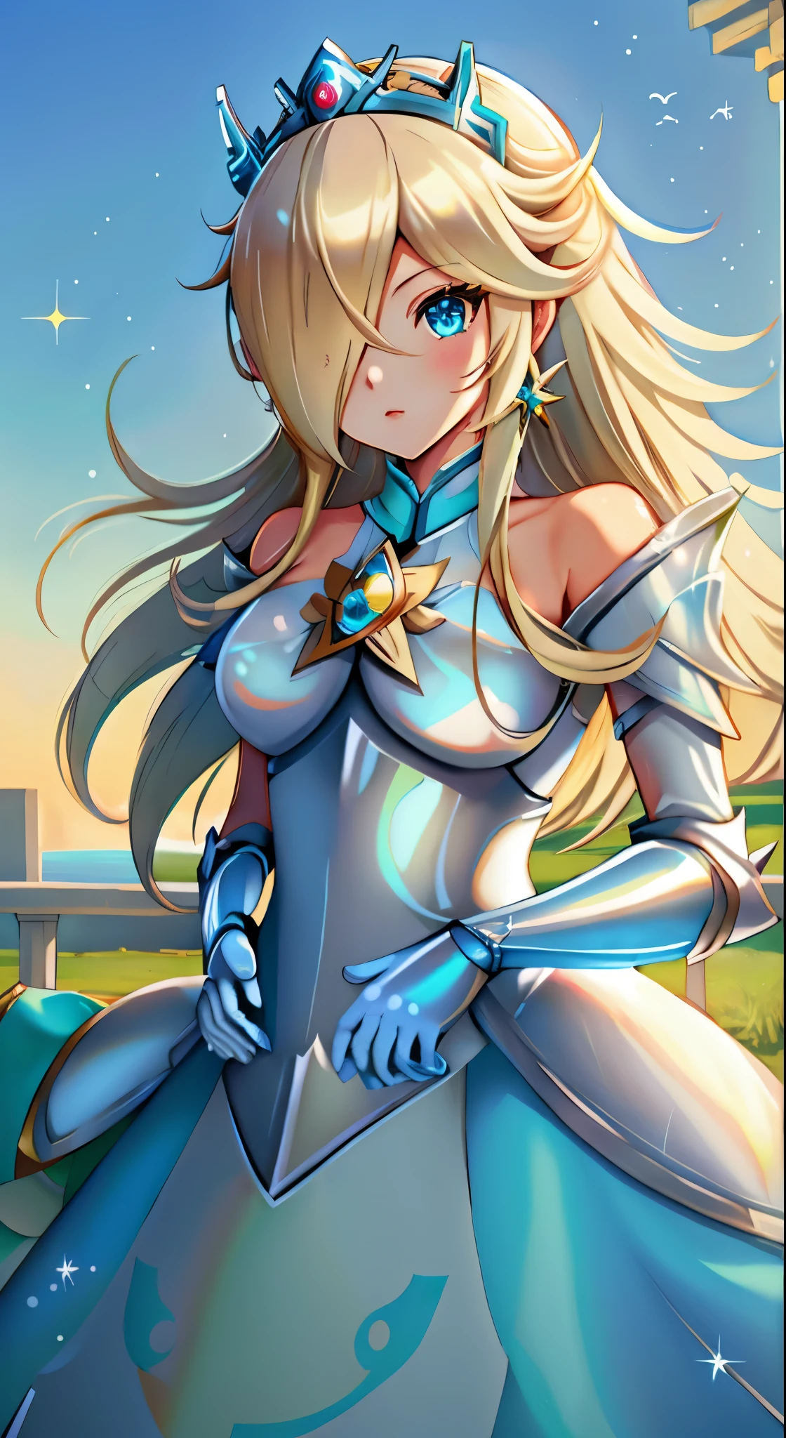 Rosalina wearing pegasus armor from CDZ, Pegasus armor from Saint Seiya, white armor, Rosalina perfect face, perfect pegasus armor, ultra detailed pegasus armor