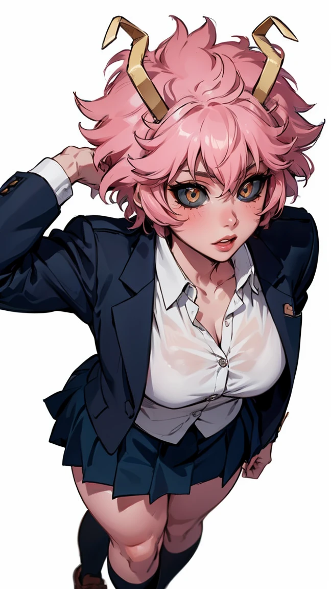 (best quality:1.3), (4k quality), 1 mature woman, Mina Ashido by boku no hero, school uniform, ((Detailed face)), (blush), whole body