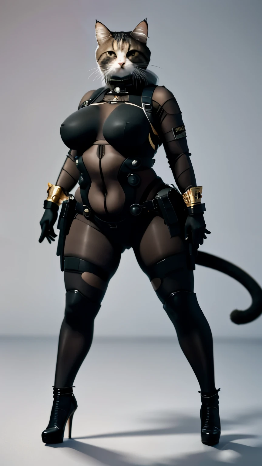 (high quality), realistic, reality的、
jewelry, (alone),
cat headを持つ神, cat head、the face is a cat、(excellent anatomy), (good proportionasterpiece, in the center, Chubby-chan、thick body、reality、professional photos、genuine、female body、tight suit、tight long pants、gloves、Do not show bare skin、tail、thick body, big 、 big ass、big belly、thick thighs、full body portrait、high heels、full body portrait、stand on tiptoe、facing forward、model standing、standing with legs apart、simple background、