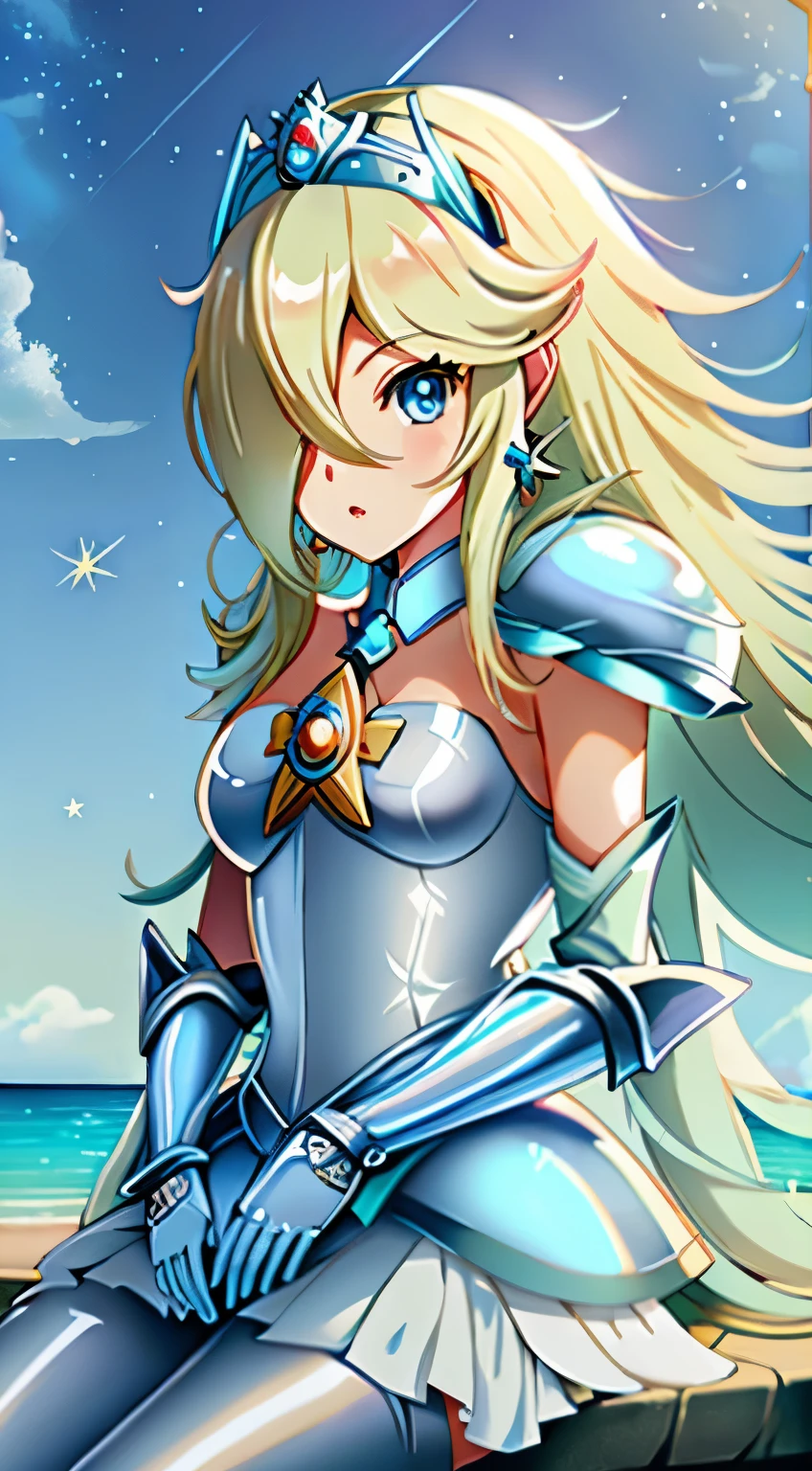 Rosalina wearing pegasus armor from CDZ, Pegasus armor from Saint Seiya, white armor, Rosalina perfect face, perfect pegasus armor, ultra detailed pegasus armor