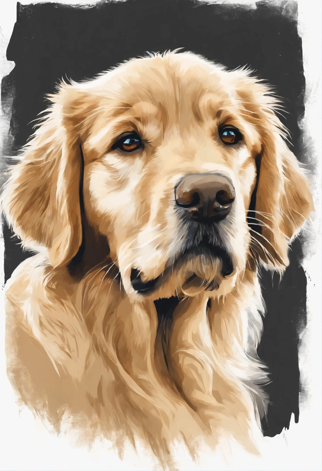 Playful Golden Retriever puppy vector t-shirt print, estilo de adesivo detalhado, realistic color design sketch style, fundo branco