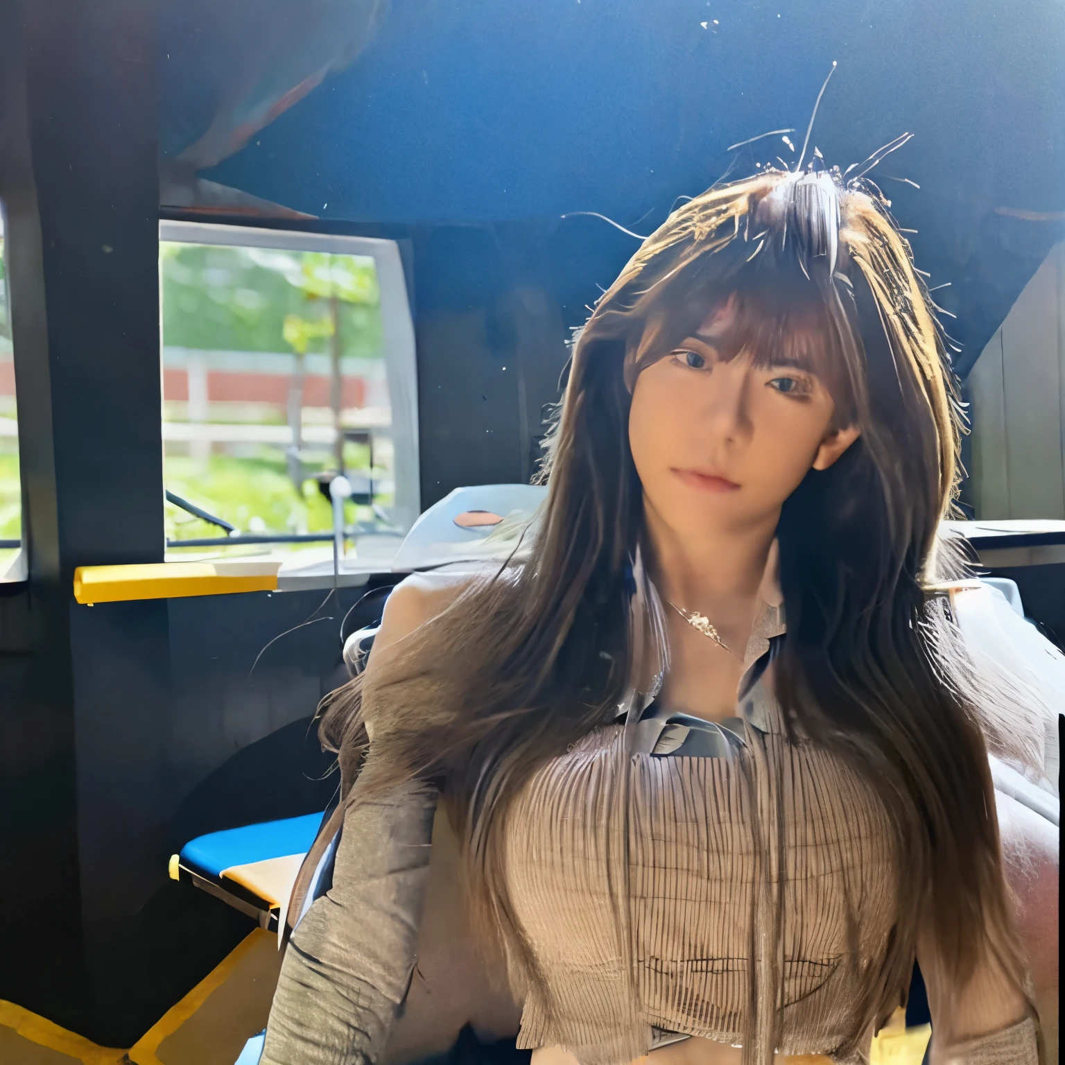 Beautiful girl without blouse at school with the teacher