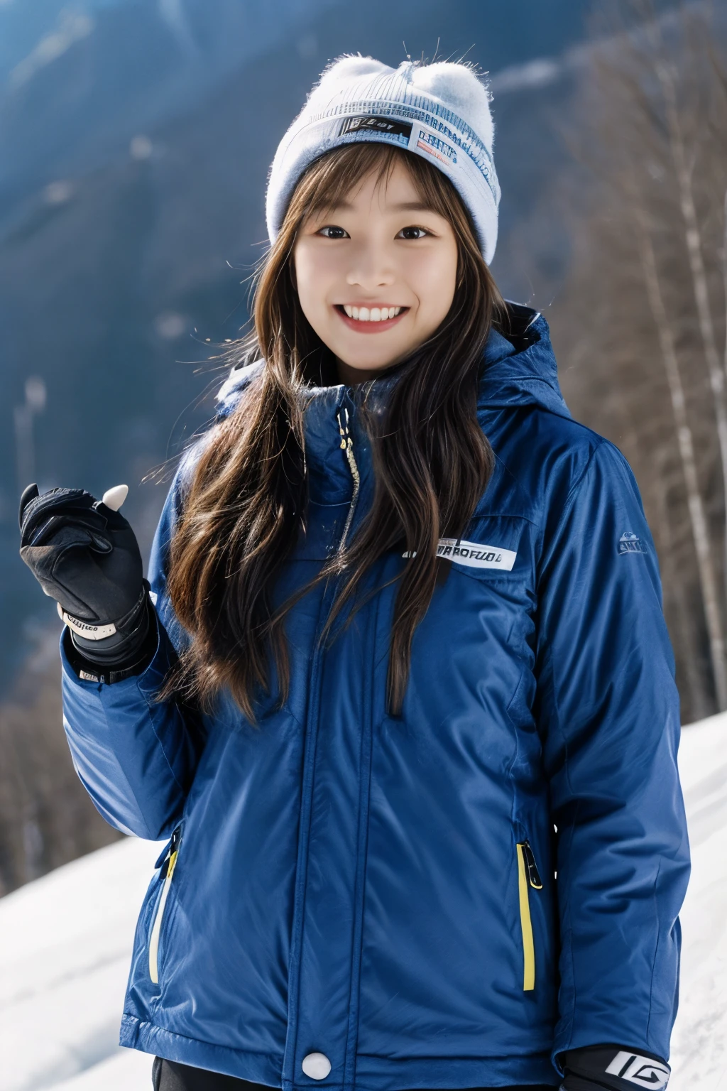 masterpiece、4k、highest quality、beautiful korean woman、Detailed description、1 girl、23 years old、(ski wear)、(to ski:1.1)、(movie, Ilford HP5, 80mm)、 Depth of the bounds written、cowboy shot、smile