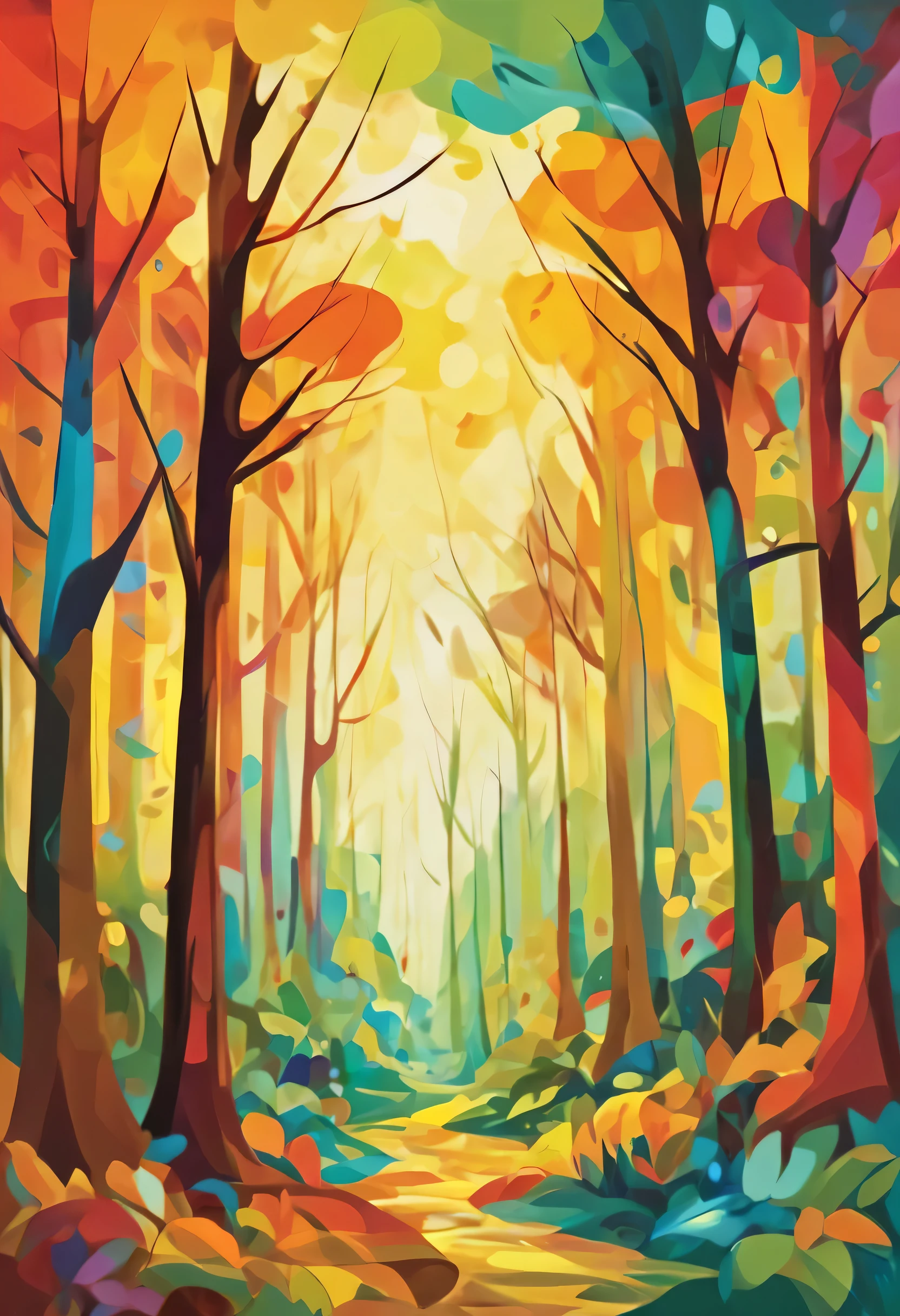 Abstract style forest . Non-representational, colors and shapes, expression of feelings, imaginative, highly detailed