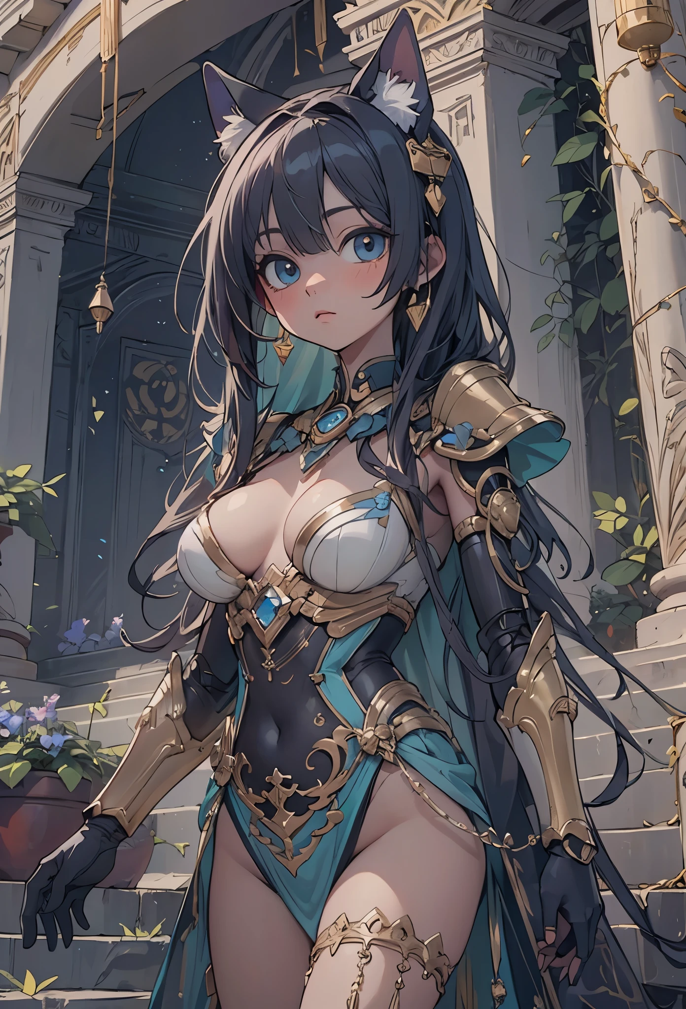 ((Highly accurate drawing in every detail)Extremely precise depiction)[High resolution],(detailed illustrations,とてもfineで緻密な描画,Delicate drawn lines with tempo,Realistic texture expression),[color traced main line],[ruins background [ancient egypt]],HENTAI (ANIME Girl (beautiful) 16 years old) cyborg [(tanned skin) [Shiny black hair]],((Bastet) Beautifully decorated golden cybernetic armor) ([complex decorative processing] [elegant],gorgeous golden luster (polished reflective luster)) [Gorgeous and luxurious],gravure,[Ohparts Lost Technology [hieroglyph]],(複雑でbeautiful装飾 [Dense detail]),(きめ細やかでbeautiful肌表現 [transparency]),((Precisely drawn eyes))[完璧な目のdetailed((宝石のようなbeautiful瞳)Iris drawn in precise detail)[clearly drawn pupils]],[eye light[Pinpoint lighting for the eyes]],[長くてbeautiful睫毛],[precisely drawn hair [美しく艷やかな髪のdetailed]],(完璧な手のdetailed [破綻のないbeautiful指 [beautiful nails]]),(perfect anatomy(perfectly balanced proportions))[[full body portrait]],[[Highly constructed design]][ideal color coordination(Accurate simulation of light and material interactions)],([precision detail](detailed,高fine)),[Visual art that tells a story],((highest quality)fine[[High density drawing]])(4K quality).