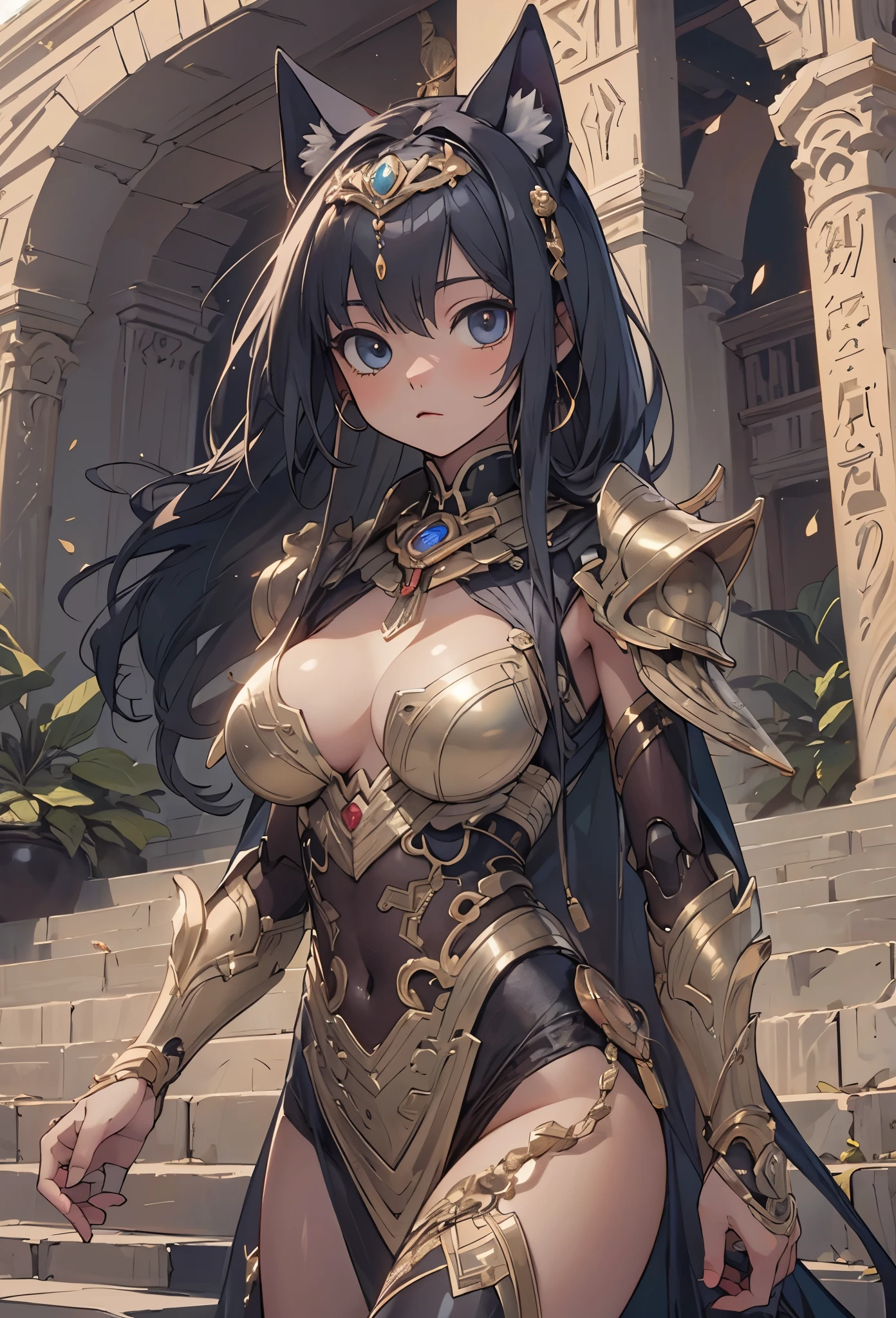 ((Highly accurate drawing in every detail)Extremely precise depiction)[High resolution],(detailed illustrations,とてもfineで緻密な描画,Delicate drawn lines with tempo,Realistic texture expression),[color traced main line],[ruins background [ancient egypt]],HENTAI (ANIME Girl (beautiful) ) cyborg [(tanned skin) [Shiny black hair]],((Bastet) Beautifully decorated golden cybernetic armor) ([complex decorative processing] [elegant],gorgeous golden luster (polished reflective luster)) [Gorgeous and luxurious],gravure,[Ohparts Lost Technology [hieroglyph]],(複雑でbeautiful装飾 [Dense detail]),(きめ細やかでbeautiful肌表現 [transparency]),((Precisely drawn eyes))[完璧な目のdetailed((宝石のようなbeautiful瞳)Iris drawn in precise detail)[clearly drawn pupils]],[eye light[Pinpoint lighting for the eyes]],[長くてbeautiful睫毛],[precisely drawn hair [美しく艷やかな髪のdetailed]],(完璧な手のdetailed [破綻のないbeautiful指 [beautiful nails]]),(perfect anatomy(perfectly balanced proportions))[[full body portrait]],[[Highly constructed design]][ideal color coordination(Accurate simulation of light and material interactions)],([precision detail](detailed,高fine)),[Visual art that tells a story],((highest quality)fine[[High density drawing]])(4K quality).