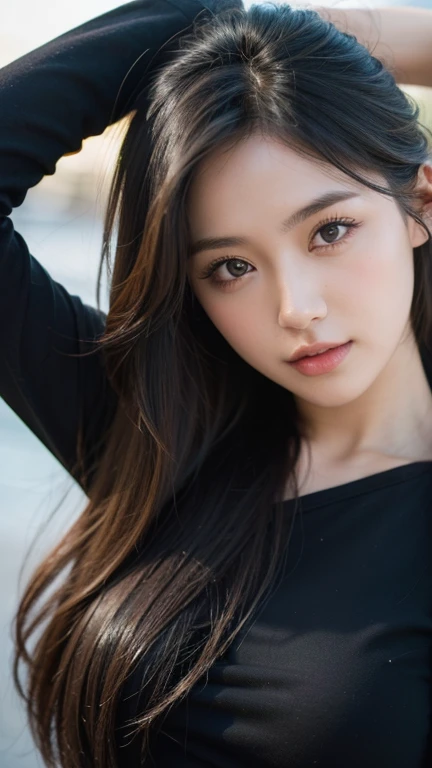 1 girl, Depth of the bounds written, first person perspective, f/1.8, 135mm, nikon, Uhd, retina, masterpiece, Accurate, anatomically correct, rough skin, advanced details, Super detailed, high quality, 最high quality, High resolution, 1080p, hd, 4k, 8k,Long hair flutters in the wind