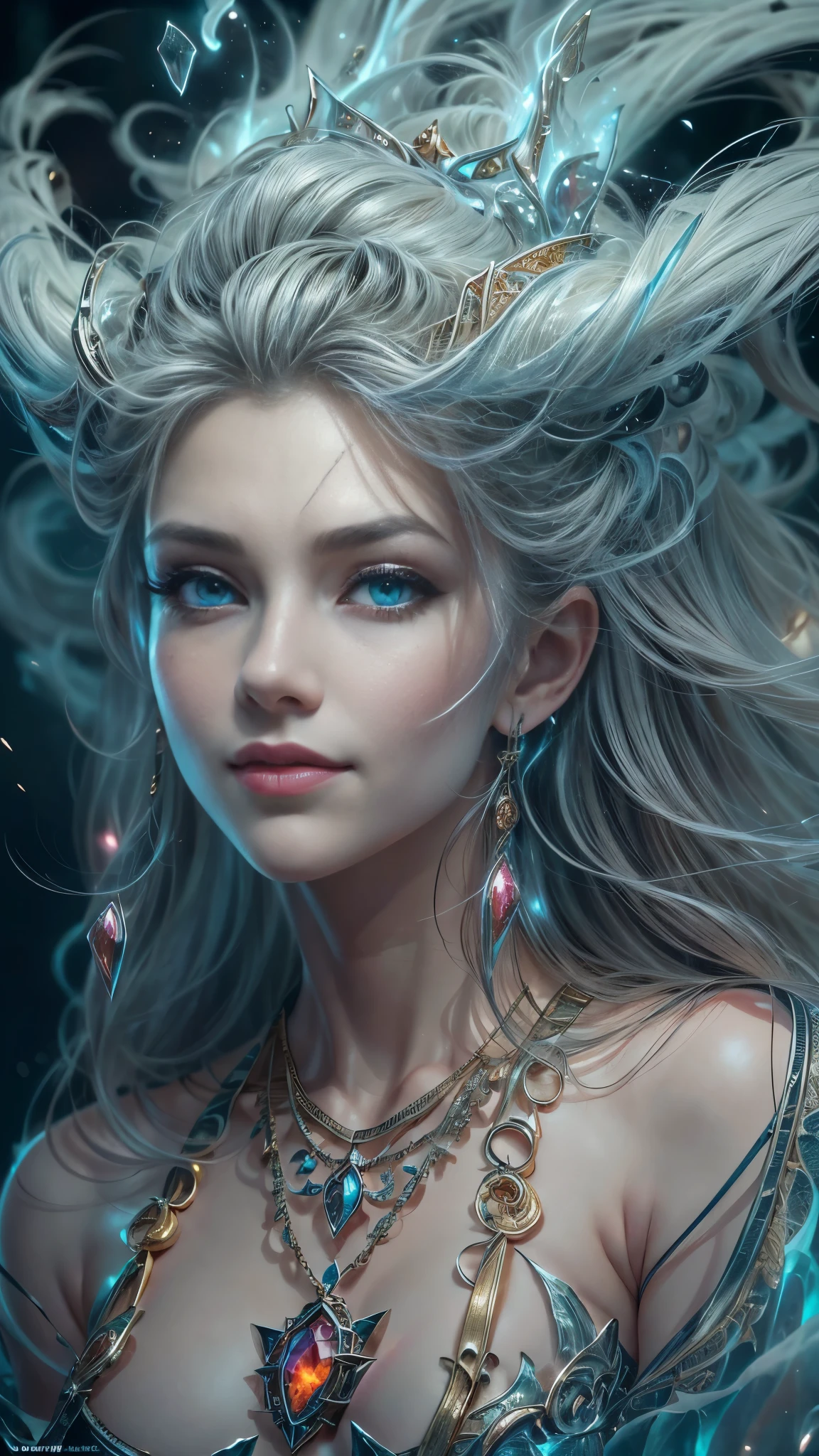 (1 beautiful age Italian girl:1.6), (She is smiling seductively and looking down at viewers:1.6), (wearing a detailed iridescent bodysuit with beautiful fractal or marble design:1.5), Incredible and spectacular scenes, ((High quality)), ((Detailed)), ((Fantasy)), Blue Plasma Brain, Green Plasma Body, Showing her armpits, beautiful breast, (small breasts with beautiful raised areolas:1.4), beautidfur tits, Photorealistic, Official art, Unity 8K Wall , 8K Portrait, Best Quality, Very high resolution, (Incredibly beautiful nature background:1.6), (18 years old:1.5), (Sexy and glamorous:1.1), (Model Posing:1.8), Beautiful seductive face, Portrait, (Thick eyebrows:1.4), (Big scarlet eyes:1.6), Beautiful eyes with fine symmetry, (Ultra detailed eyes:1.4),(Highly detailed face and eyes:1.7), (High-resolution hair:1.8), Intimate face, (ultra detailed skin texture:1.4), White skin, pale skin, Perfect Anatomy, Thin, (Beautiful toned body:1.5), Highly detailed hair, (Moist skin:1.2), No makeup, (dark circles:1.1), Good anatomy, Focus Face, good-looking, (Emilia Clark:0.6) (Emma watson:0.3),(Jennifer Connelly:0.4), Elegant face, (A delicately crafted necklace is wrapped around her neck), (Bioluminescence with brilliant brilliance:1.4), (Luminous magic circle:1.5), Ruins of an ancient castle, Shining majestic cloud masses and sky, lightning bolt, Epic Realistic, (Greg Rutkowski:0.8), (teal and orange:0.4), (Art Station:1.5), Cinematic, (NSFW:1.5), Hyper Detailed, Dramatic light, (Intricate details:1.1), Beautiful black hair, (Wearing a gauntlet with a dense and very beautiful design decorated with jewels:1.1), Galaxy, (nebulas:1.6), The Dark Knight, Fully armored body focus, vampire-like teeth