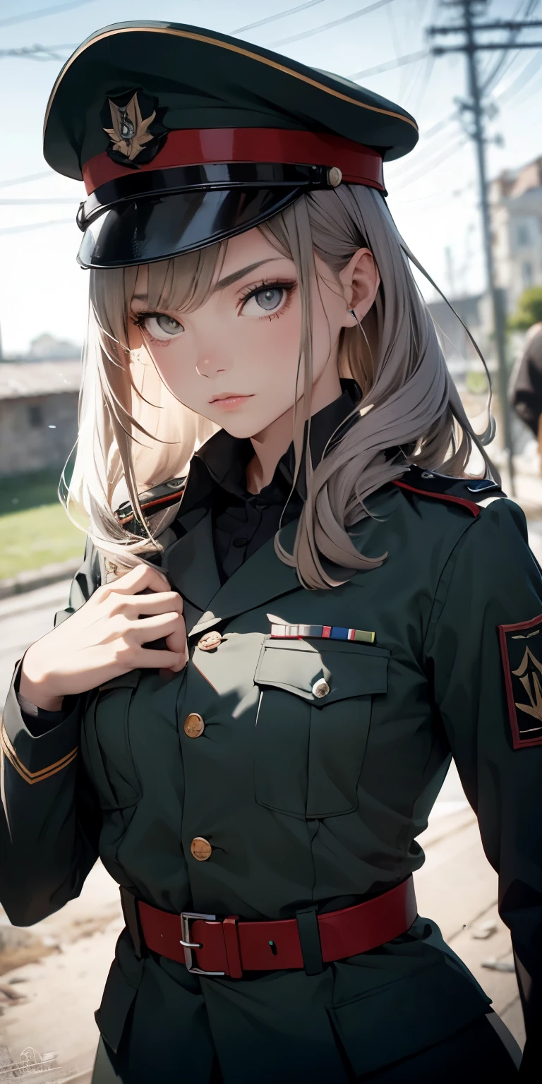 absurd resolution, Highresolution, (obra-prima:1.4), ultra-detalhada, 1Menina, em uniforme militar da segunda guerra mundial, campo de batalha,Pose sexy, camera perto do corpo,olhos azuis,cabelos loiros,absurd resolution, Highresolution, (obra-prima:1.4), ultra-detalhada, 1Menina, em uniforme militar da segunda guerra mundial, campo de batalha,serious pose, camera perto do corpo,olhos azuis,cabelos loiros,military hat, ambient quarto, uniforme fechado, corpo escondido pela roupa, casaco longo, Gun in hands, bem desenhada arma completa.,detailed hands, segurando arma,ak 47
