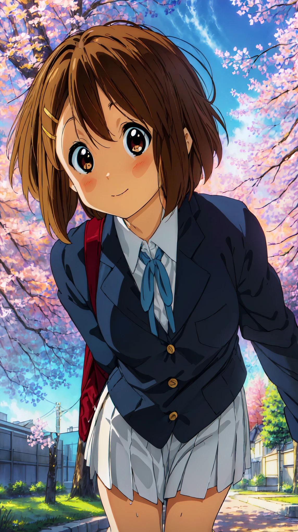 ((Masterpiece)),(Best quality,Top quality,8k),waterpaint,clarification,paint,majestic,1girl,Cute Japanese girl wearing Japanese school uniform,short hair,Brown hair,shy face,He smiles,High acuity,High accuracy