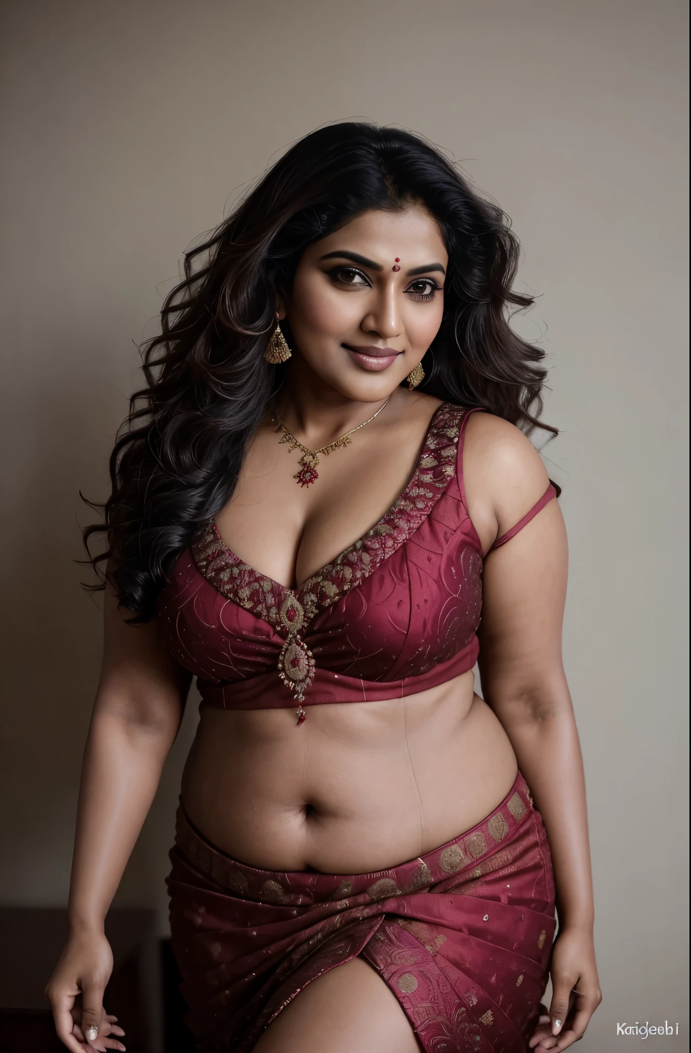 Looks like Indian Actress khushboo Sundar, actress khusbu Sundar, mallu, mallu aunty, desi aunty, full figured mature beauty, attractive figure, 48 years old, desi milf, desi aunty, a close up of a woman in a red dress on a runway, inspired by Avigdor Arikha, sleek!!!, indian super model, wavy hair combed to one side, actress, by Jitish Kallat, smoldering, intense smoldering, fashion, an angel, print ready, with a dramatic looking, inspired by Sudip Roy, tense look