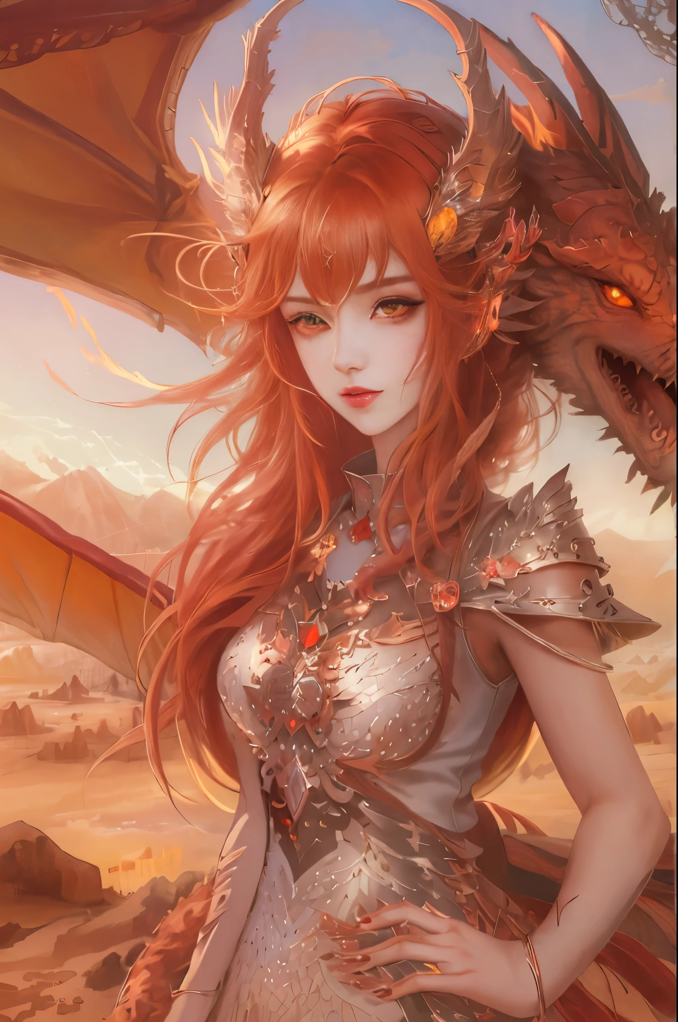 (best quality,4k,8k,highres,masterpiece:1.2), ultra-detailed, realistic, naked sexy dragon woman with red glittering scales, long fiery red hair, very playful but mischievous smile, naked, nude, detailed crotch, detailed vulva, detailed pussy, sexy pose, spread legs, spread pussy lips, playful, bi-coloured eyes, heterochromia, lustful