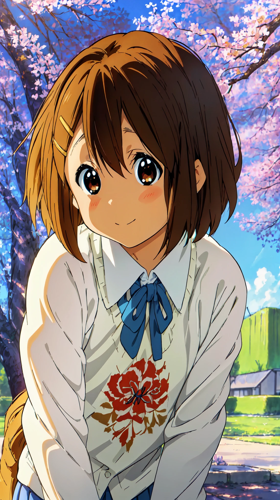 ((masterpiece)),(best quality,top quality,8k),waterpaint,illustration,paint,majestic,1girl,cute japanese girl wearing japanese school uniform,short hair,brown hair,shy face,smile,high sharpness,high res