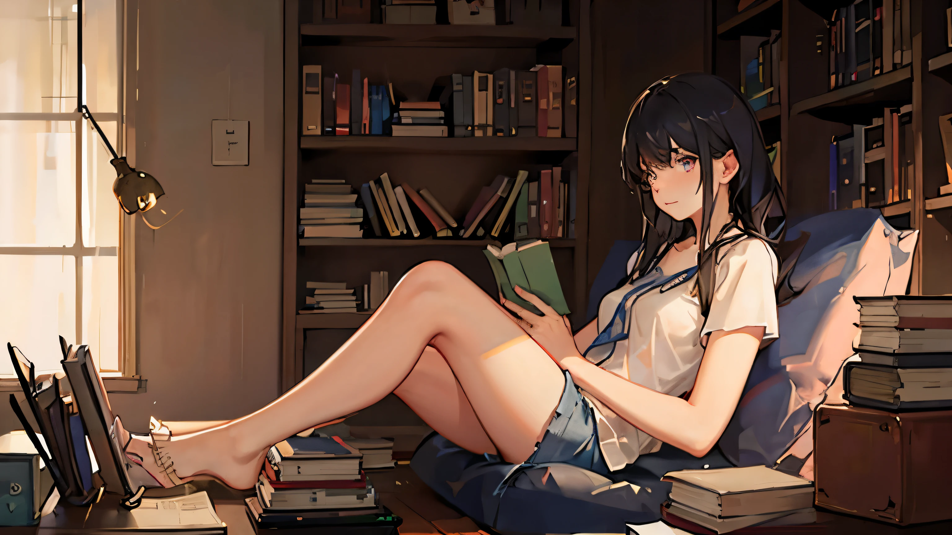 girl studying with book, 4k
