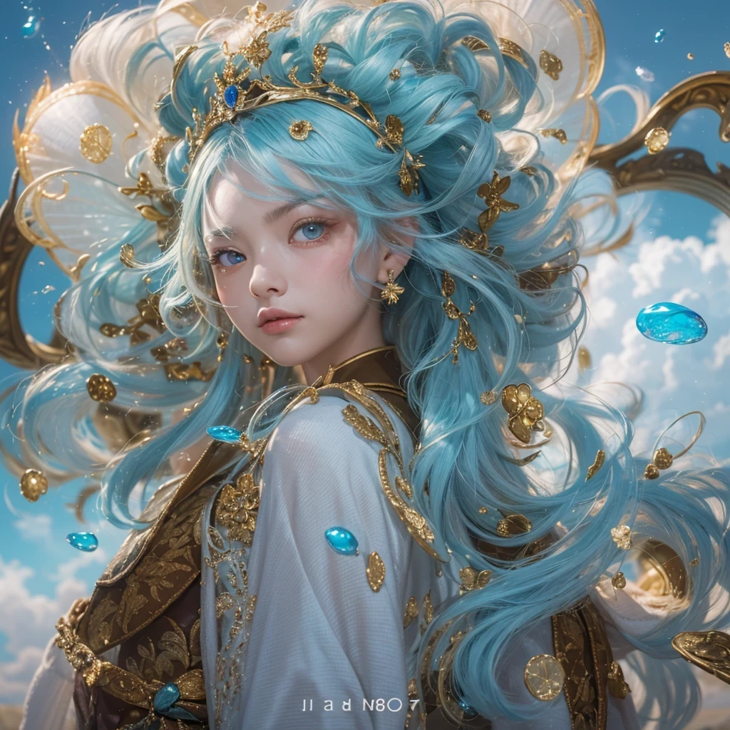 黄 blue colors,enamel,agate,A flesh-colored world,Blood Blue Maiden 32k(masterpiece,HD,Aoyama Pond,Ultra high quality,32k)long flowing bright blue hair,blood pool,Ziddink, a color,Grumpy (After greeting), (Linen scarf), fighting stance, looking at the ground, long white hair, Floating bright blue, Fire cloud gold headdress, Chinese long-sleeved gold silk burgundy garment, (Abstract metaverse splash:1.2), White background,Peony flower vitality protector(realistically:1.4),bright purple hair,Smoke on the road,The background is very pure, high resolution, detail, RAW photos, Sharp Re, Nikon D850 film photo by Jefferies Lee 4 Kodak Portra 400 camera F1.6 guns, colorful, Ultra-realistic and vivid textures, dramatic lighting, Unreal Engine Art Station Trend, Sinest 800,一个有着long flowing bright blue hair的女孩,huge colorful bubbles