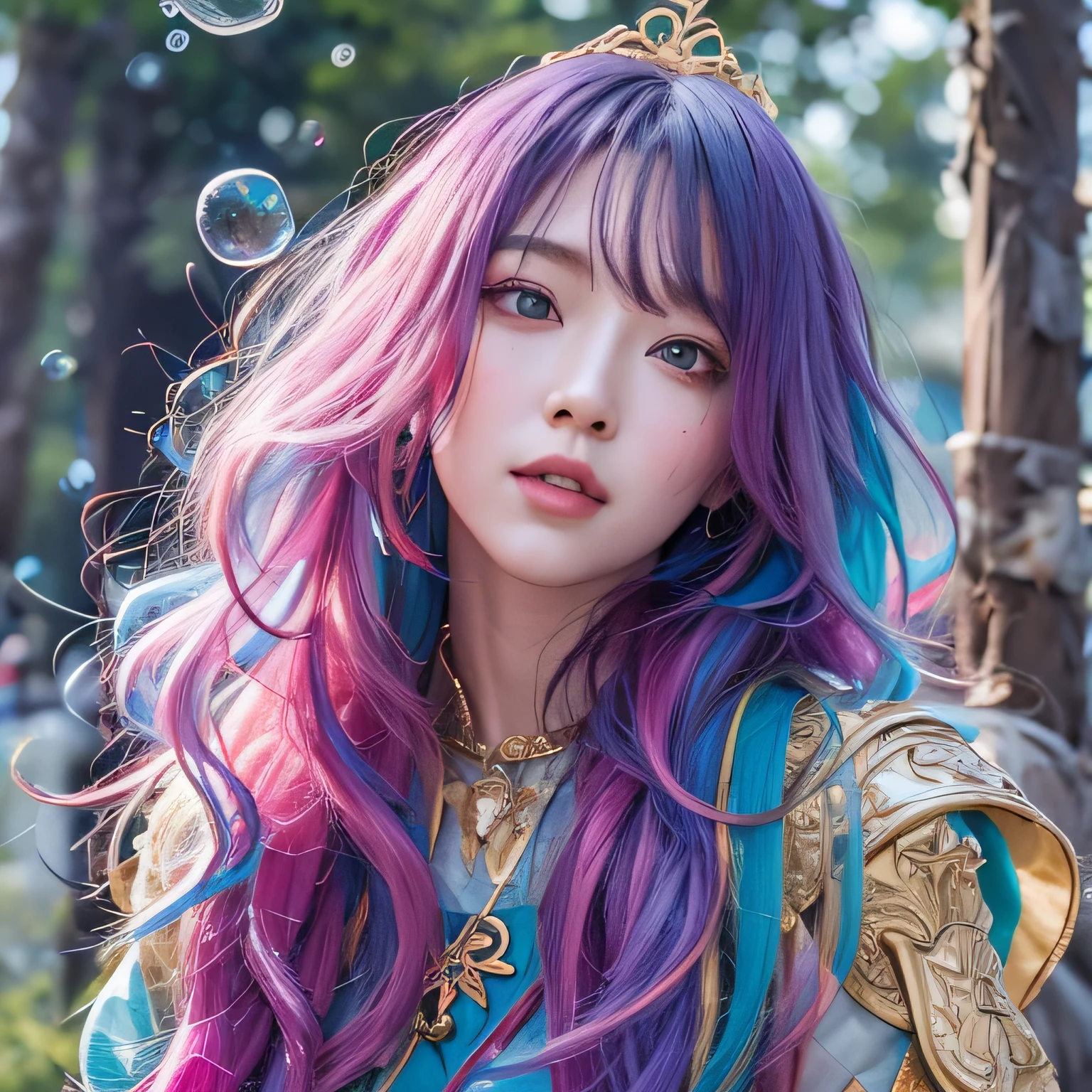 黄 blue colors,enamel,agate,A flesh-colored world,Blood Blue Maiden 32k(masterpiece,HD,Aoyama Pond,Ultra high quality,32k)long flowing bright blue hair,blood pool,Ziddink, a color,Grumpy (After greeting), (Linen scarf), fighting stance, looking at the ground, long white hair, Floating bright blue, Fire cloud gold headdress, Chinese long-sleeved gold silk burgundy garment, (Abstract metaverse splash:1.2), White background,Peony flower vitality protector(realistically:1.4),bright purple hair,Smoke on the road,The background is very pure, high resolution, detail, RAW photos, Sharp Re, Nikon D850 film photo by Jefferies Lee 4 Kodak Portra 400 camera F1.6 guns, colorful, Ultra-realistic and vivid textures, dramatic lighting, Unreal Engine Art Station Trend, Sinest 800,一个有着long flowing bright blue hair的女孩,huge colorful bubbles