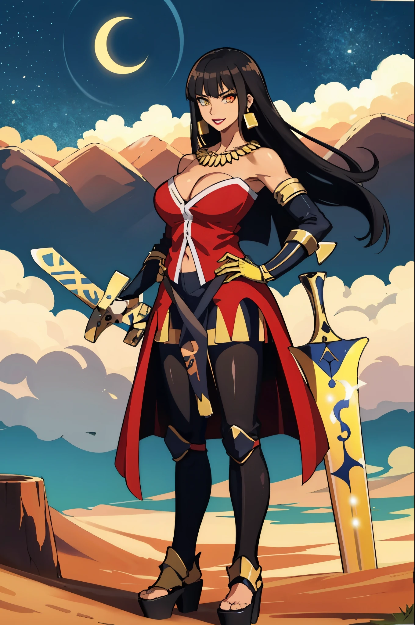 A woman in a red dress holding a sword and a sword - SeaArt AI