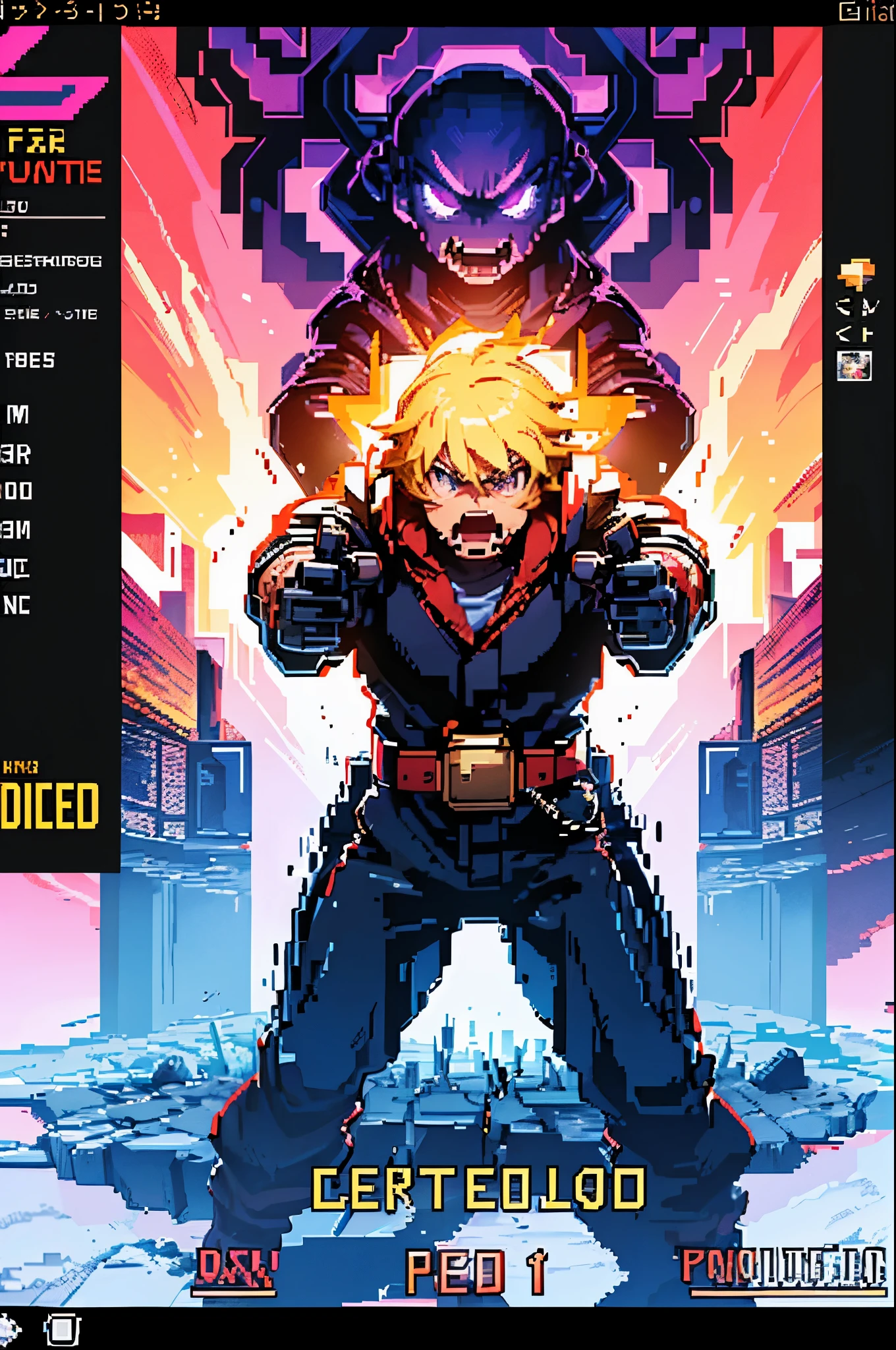 A girl fighting the boss in a 8-bit videogame, pixelated character, retro-style background, intense gameplay, dynamic action, pixel art boss design, vibrant colors, 8-bit soundtrack, power-ups, fast-paced movement, pixelated visual effects, victory celebration, high-quality pixel art, nostalgic gaming experience, arcade-style controls, pixelated explosions, challenging boss mechanics, pixelated health bar, pixel art projectiles, side-scrolling platforming, pixelated power-ups, retro-style font, pixelated score counter, epic final battle, intense boss animations, pixelated environment, pixelated objects, pixelated platforms, dramatic gameplay moments, pixelated enemies, retro gaming vibes, pixel perfect movements, pixelated character interactions, retro-style sound effects, nostalgic gaming references, pixelated combo counter, intense difficulty level, retro-style game over screen, pixelated transition screens, pixelated dialogues, retro-style pixel mapping, classic boss fight mechanics, pixelated special attacks, retro-style game mechanics, pixelated boss aura, pixelated character designs, pixelated character customization, retro-style button icons, pixelated boss health indicator, retro-style victory screen, pixelated boss animation cycles, pixel art cutscenes. (best quality,4k,8k,highres,masterpiece:1.2),ultra-detailed,(realistic,photorealistic,photo-realistic:1.37),HDR,UHD,studio lighting,ultra-fine painting,sharp focus,physically-based rendering,extreme detail description,professional,vivid colors,bokeh,portraits,landscape,horror,anime,sci-fi,photography,concept artists