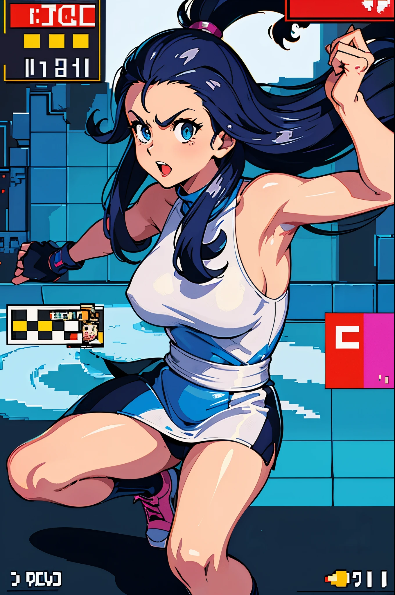 A girl fighting the boss in a 8-bit videogame, pixelated character, retro-style background, intense gameplay, dynamic action, pixel art boss design, vibrant colors, 8-bit soundtrack, power-ups, fast-paced movement, pixelated visual effects, victory celebration, high-quality pixel art, nostalgic gaming experience, arcade-style controls, pixelated explosions, challenging boss mechanics, pixelated health bar, pixel art projectiles, side-scrolling platforming, pixelated power-ups, retro-style font, pixelated score counter, epic final battle, intense boss animations, pixelated environment, pixelated objects, pixelated platforms, dramatic gameplay moments, pixelated enemies, retro gaming vibes, pixel perfect movements, pixelated character interactions, retro-style sound effects, nostalgic gaming references, pixelated combo counter, intense difficulty level, retro-style game over screen, pixelated transition screens, pixelated dialogues, retro-style pixel mapping, classic boss fight mechanics, pixelated special attacks, retro-style game mechanics, pixelated boss aura, pixelated character designs, pixelated character customization, retro-style button icons, pixelated boss health indicator, retro-style victory screen, pixelated boss animation cycles, pixel art cutscenes. (best quality,4k,8k,highres,masterpiece:1.2),ultra-detailed,(realistic,photorealistic,photo-realistic:1.37),HDR,UHD,studio lighting,ultra-fine painting,sharp focus,physically-based rendering,extreme detail description,professional,vivid colors,bokeh,portraits,landscape,horror,anime,sci-fi,photography,concept artists