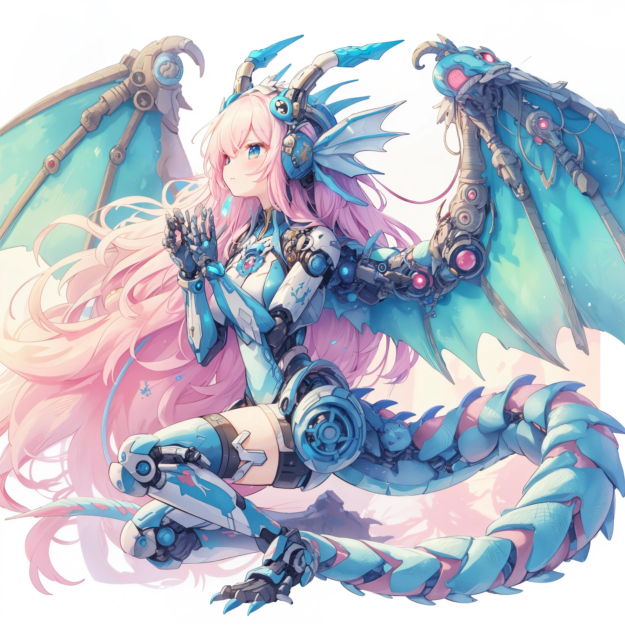 Close-up of a woman with dragon-like body and wings, dragon girl, anime monster girl, dragon cyborg, mechanical valkyrie girl, anime fantasy illustration, robot mech female dragon head, anime fantasy artwork, detailed anime art, Anime robot and organic mixed together, detailed digital anime art, very detailed and rich in color, with robot dragon head