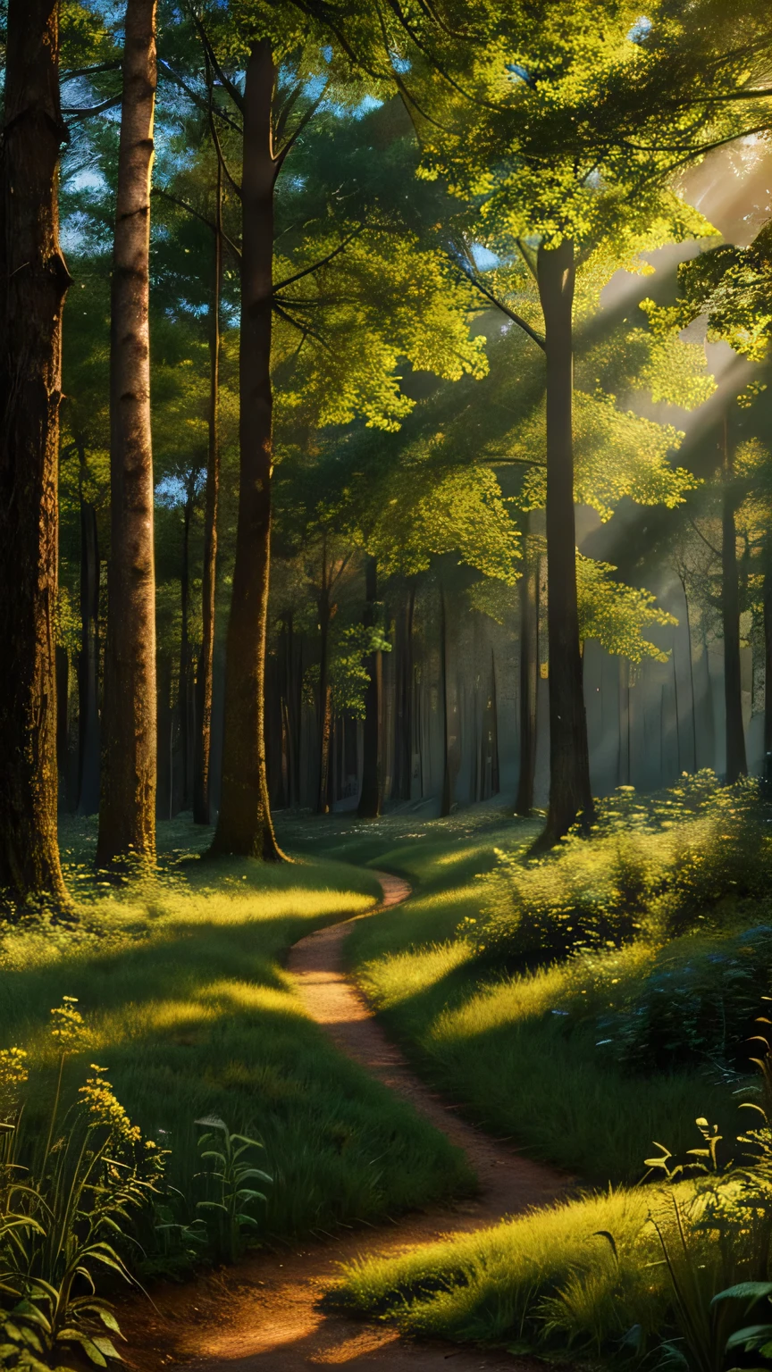 Enchanting Forest Canopy: Create a magical scene within an ancient forest where sunlight filters through the dense canopy, illuminating a carpet of wildflowers. Capture the interplay of light and shadow. Masterpiece, best quality, high quality, highly detailed CG unity 8k wallpaper, textured landscape, award-winning stock photography, bokeh, depth of field, HDR, bloom, chromatic aberration, ((photorealistic)), highly detailed, rich colors, dramatic lighting


